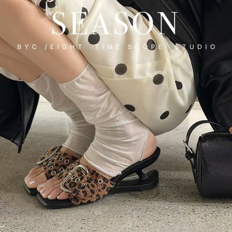 Women's Handcrafted Horsehair Buckle Slide Sandals, Square Toe Sculptural Heel Mules With Pigskin Lining & Sheepskin Insole 3