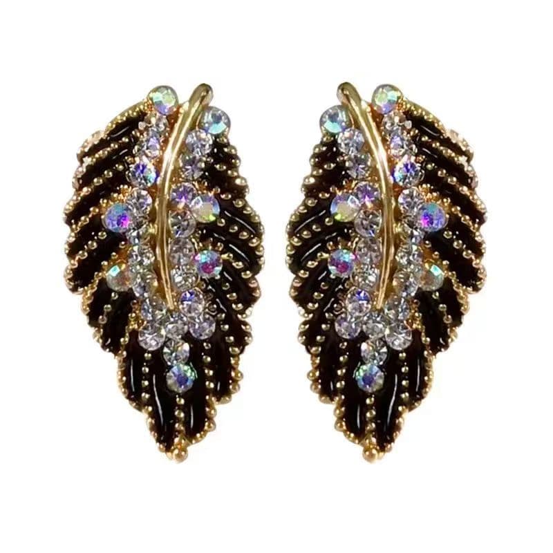 2026 New Earrings With Black Leaf And Zircon Inlay. Retro Geometric Design, Delicate Luxury, Stylish And Elegant, Popular Among Fashion Bloggers.