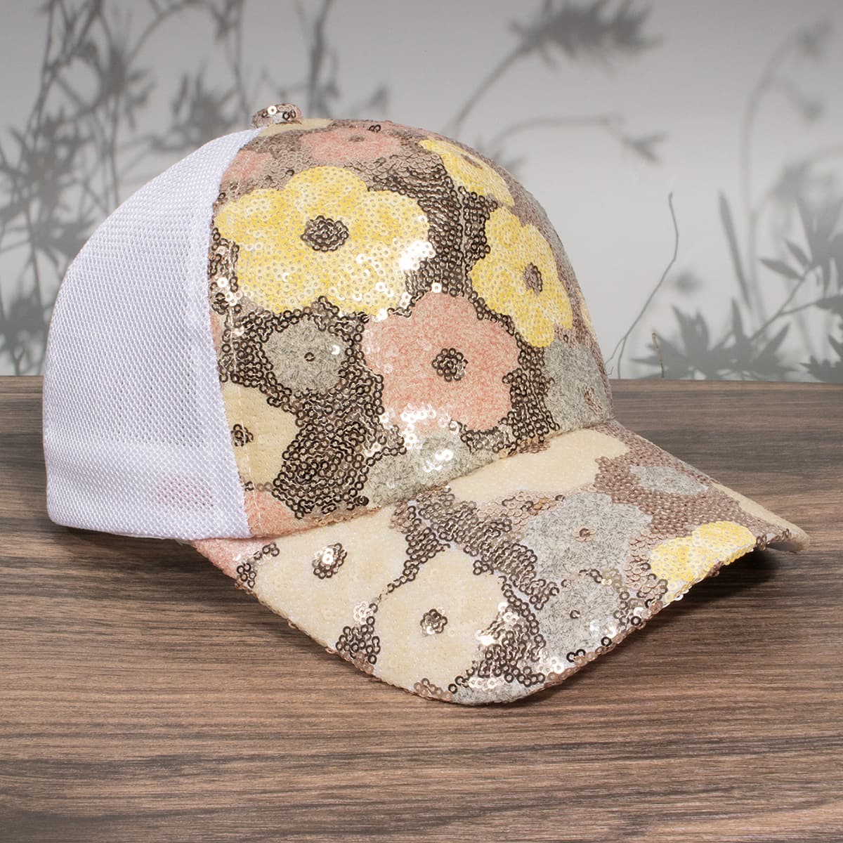 Women's Retro Floral Sequin Patchwork Breathable Mesh Baseball Cap, Trendy And Fashionable, Suitable For Summer Outings And Vacation Wear.