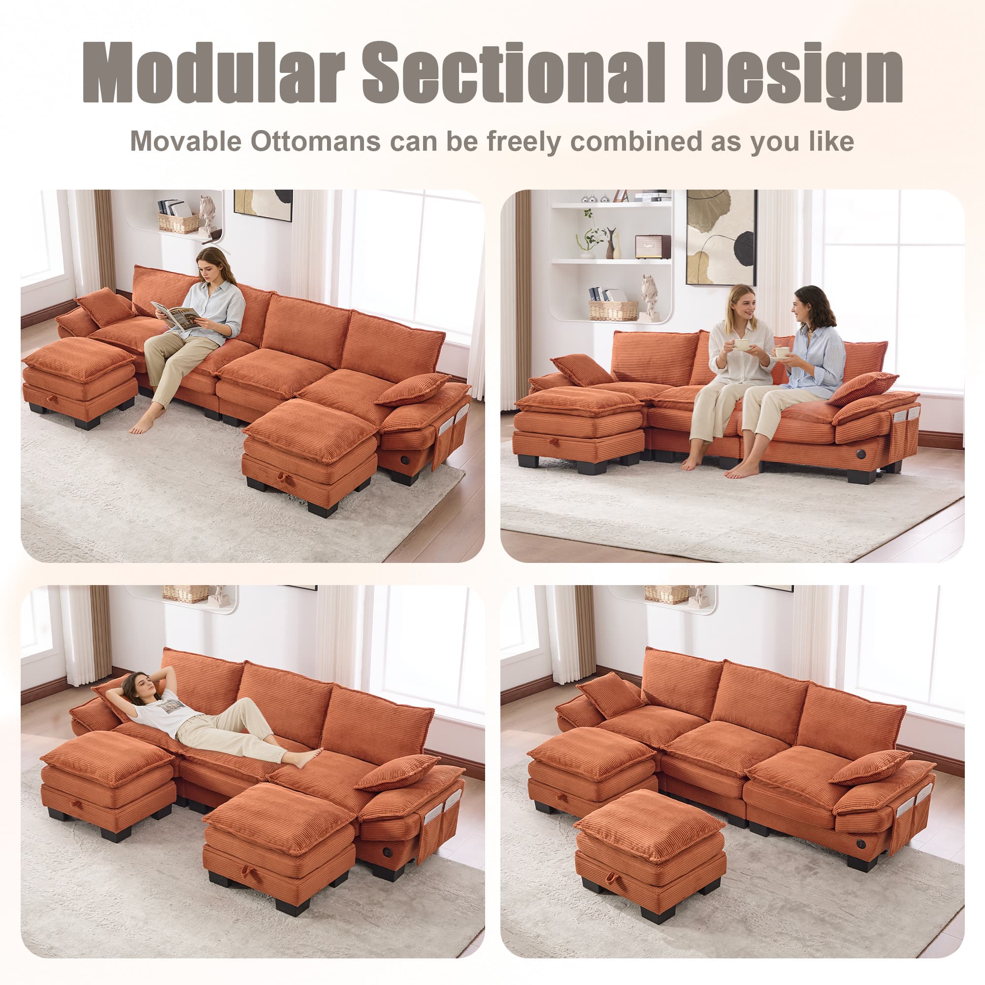 Sectional Cloud Modular Sofa,Deep Seat Sofa, Corduroy Sofa,Comfy Upholstered Furniture For Living Room, Apartment, Studio, Office,Having Multiple Combinations