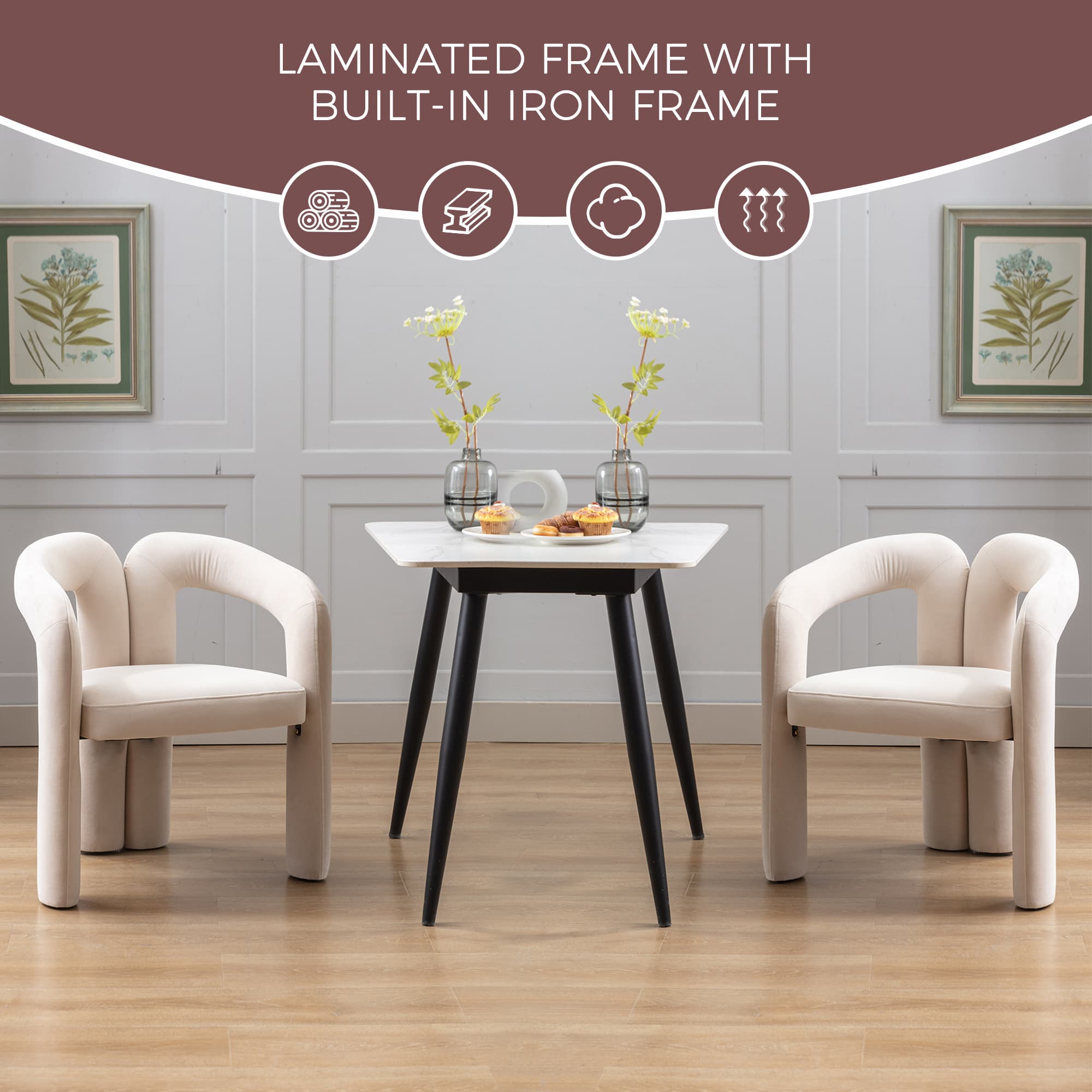 Contemporary Designed Velvet Fabric Upholstered Accent Dining Chair  Barrel Side Chairs Kitchen Armchair For Living Room Set Of 2  Beige Velvet