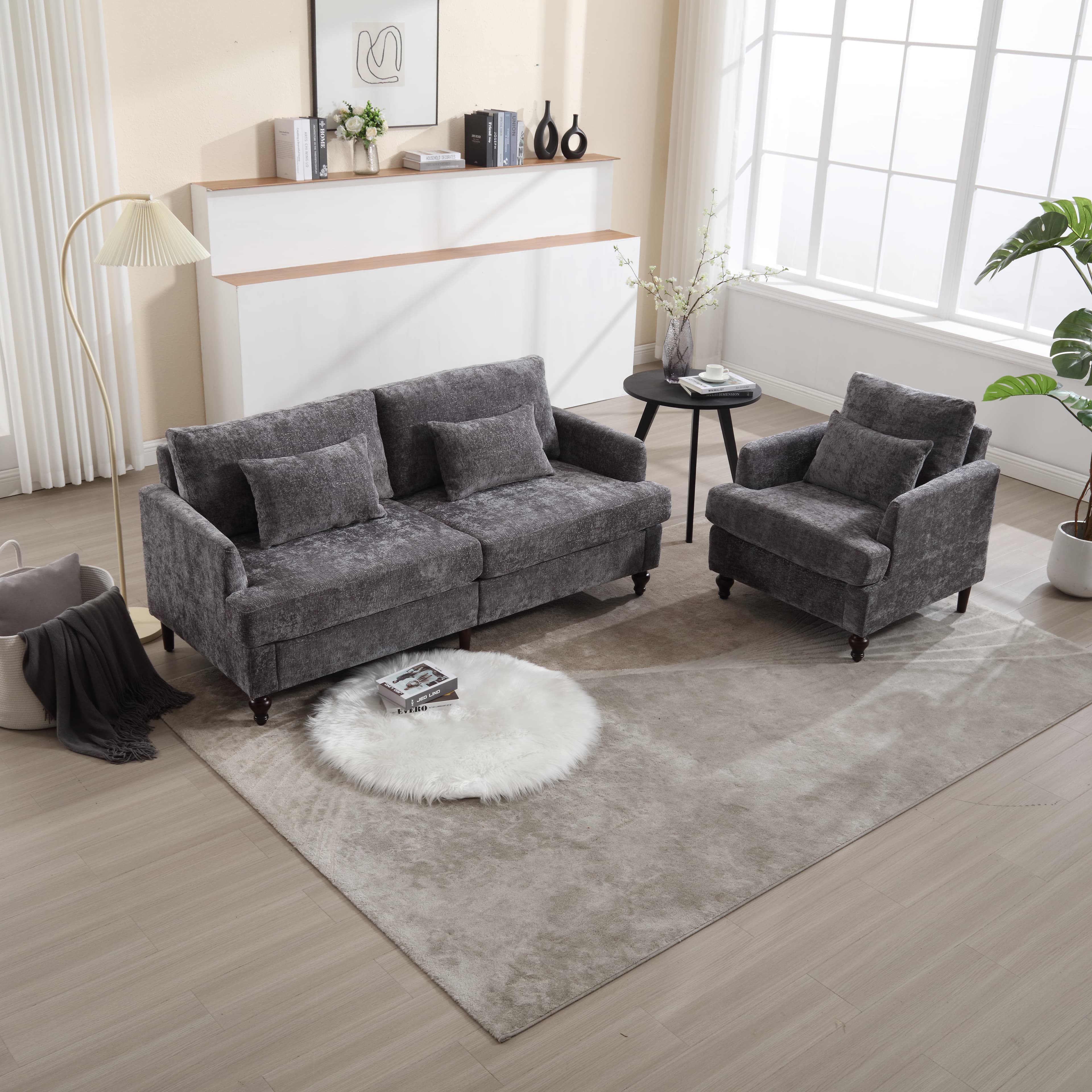 Wood Frame Armchair, Modern Accent Chair Lounge Chair For Living Room,Tufted Club Chair, Mid Century Modern Arm Chairs With Studded, Solid Wood Frame, For Bedroom, Reading Gray Chenille 5