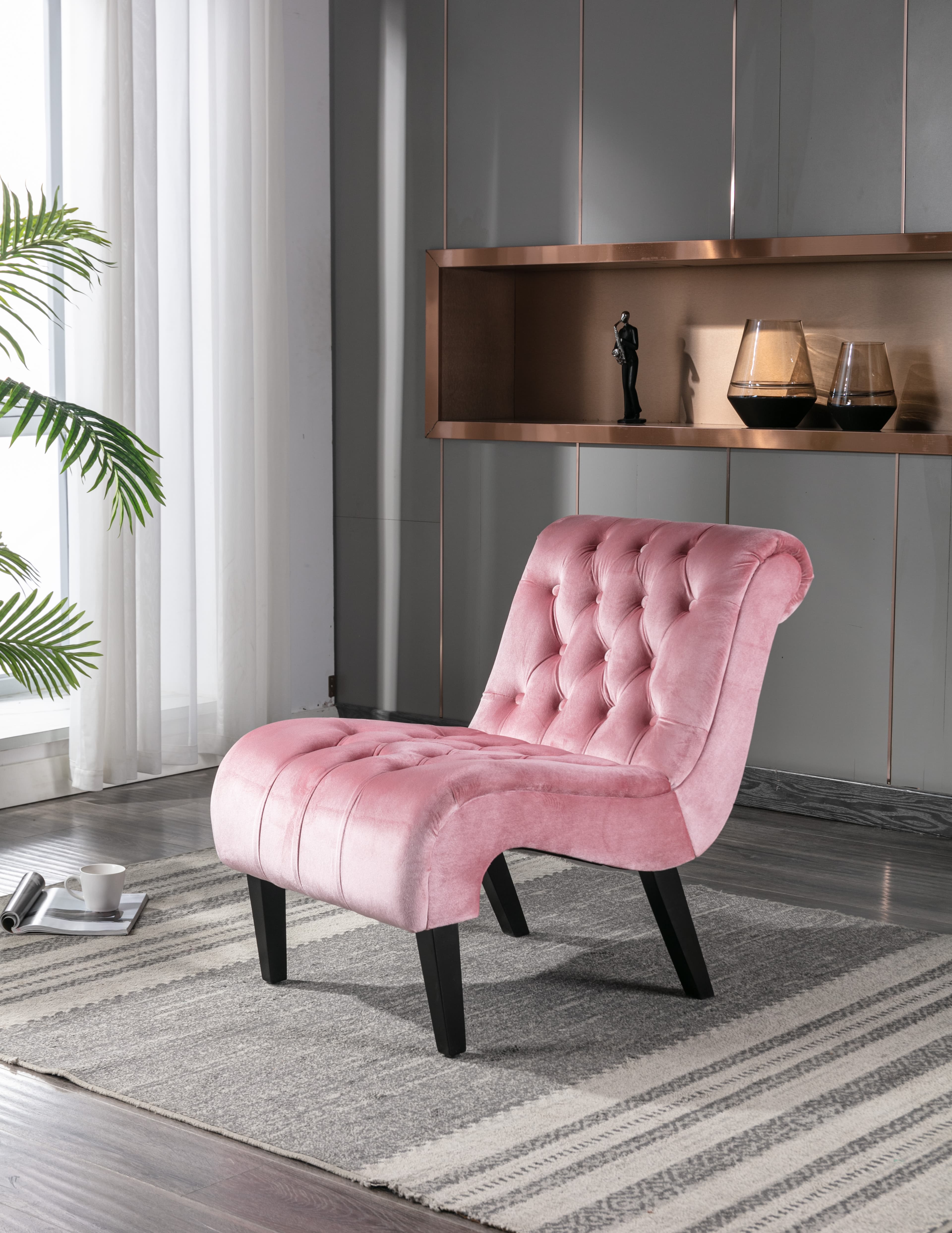 COOLMORE Modern Velvet Armless Accent Living Room Chair Leisure Chair,Upholstered Fabric Button Comfortable Chair With Wooden Legs For Bedroom, Living Room, Office Velvet 5