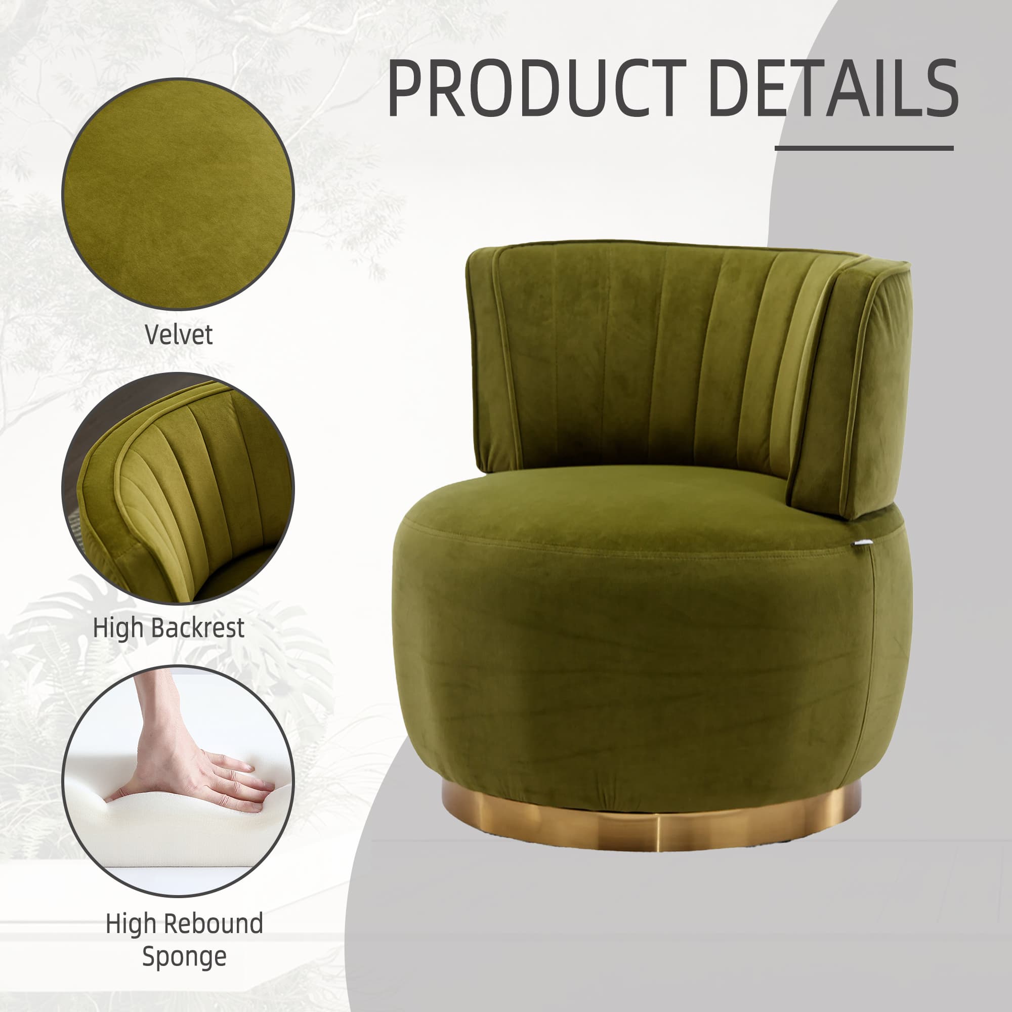 360 Degree Swivel Cuddle Barrel Accent Sofa Chairs, Round Armchairs With Wide Upholstered, Fluffy Velvet Fabric Chair For Living Room, Bedroom, Office, Waiting Rooms 3