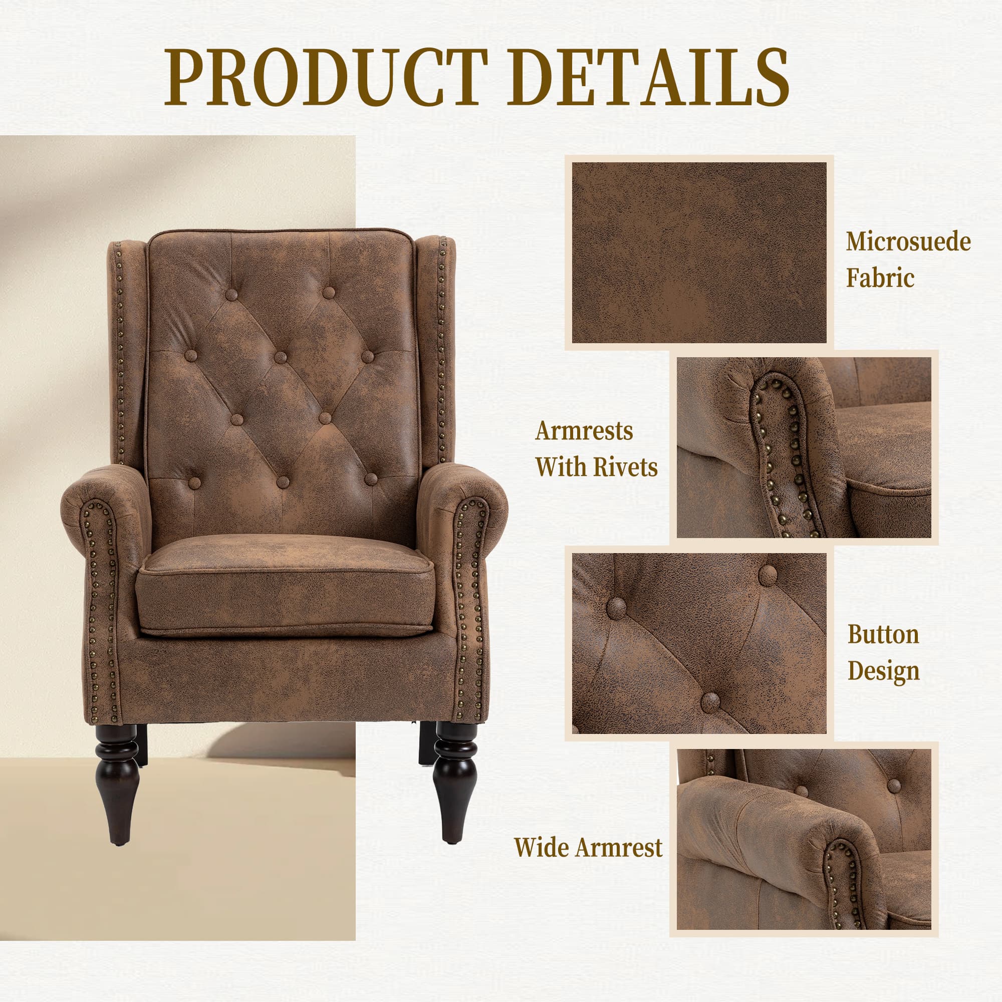 Wood Frame Armchair, Modern Accent Chair Lounge Chair With Sturdy Wood Legs For Living Room Bedroom  Coffee