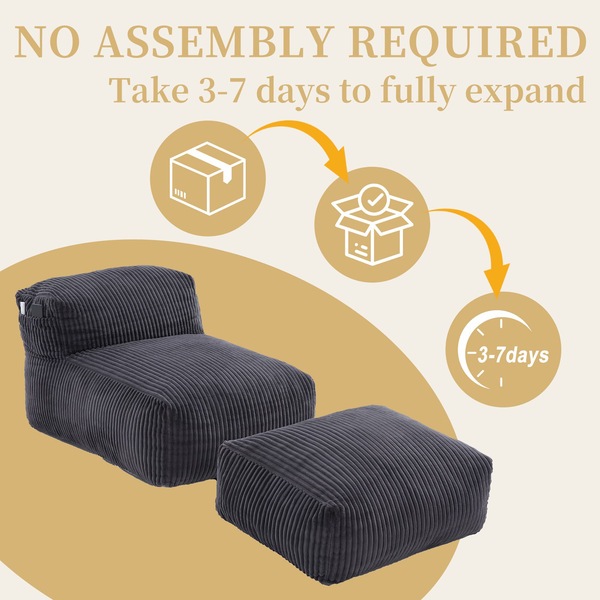 Big Bean Bag Chair For Adults,Lounger Large Bean Bag Sofa, Memory Foam Filled Beanbag Chair For Living Room, Bedroom, Balcony,Comfy Corduroy Bean Bag Chair With Ottoman,Ergonomic Support & Premium Com 4