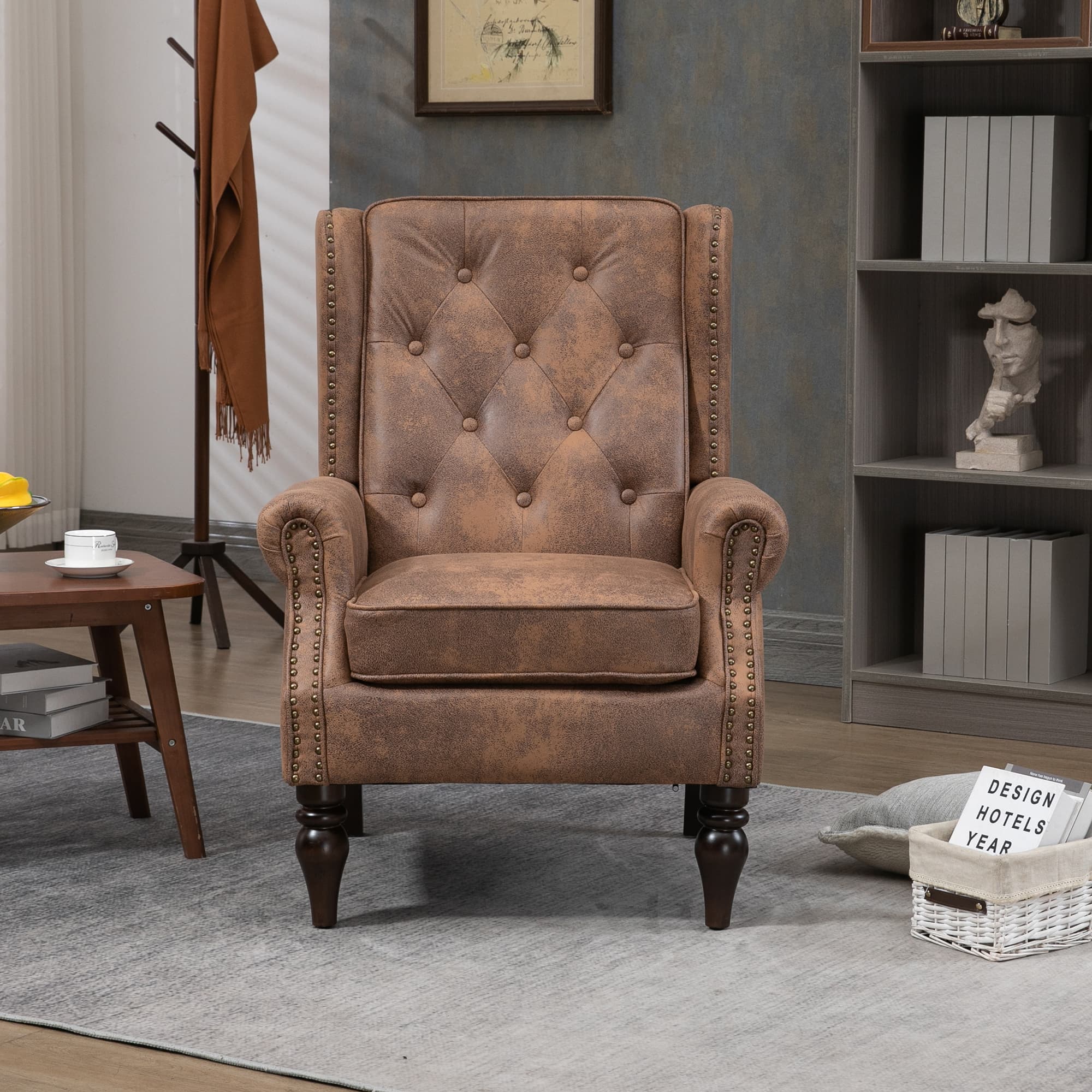 Wood Frame Armchair, Modern Accent Chair Lounge Chair With Sturdy Wood Legs For Living Room Bedroom Coffee 2