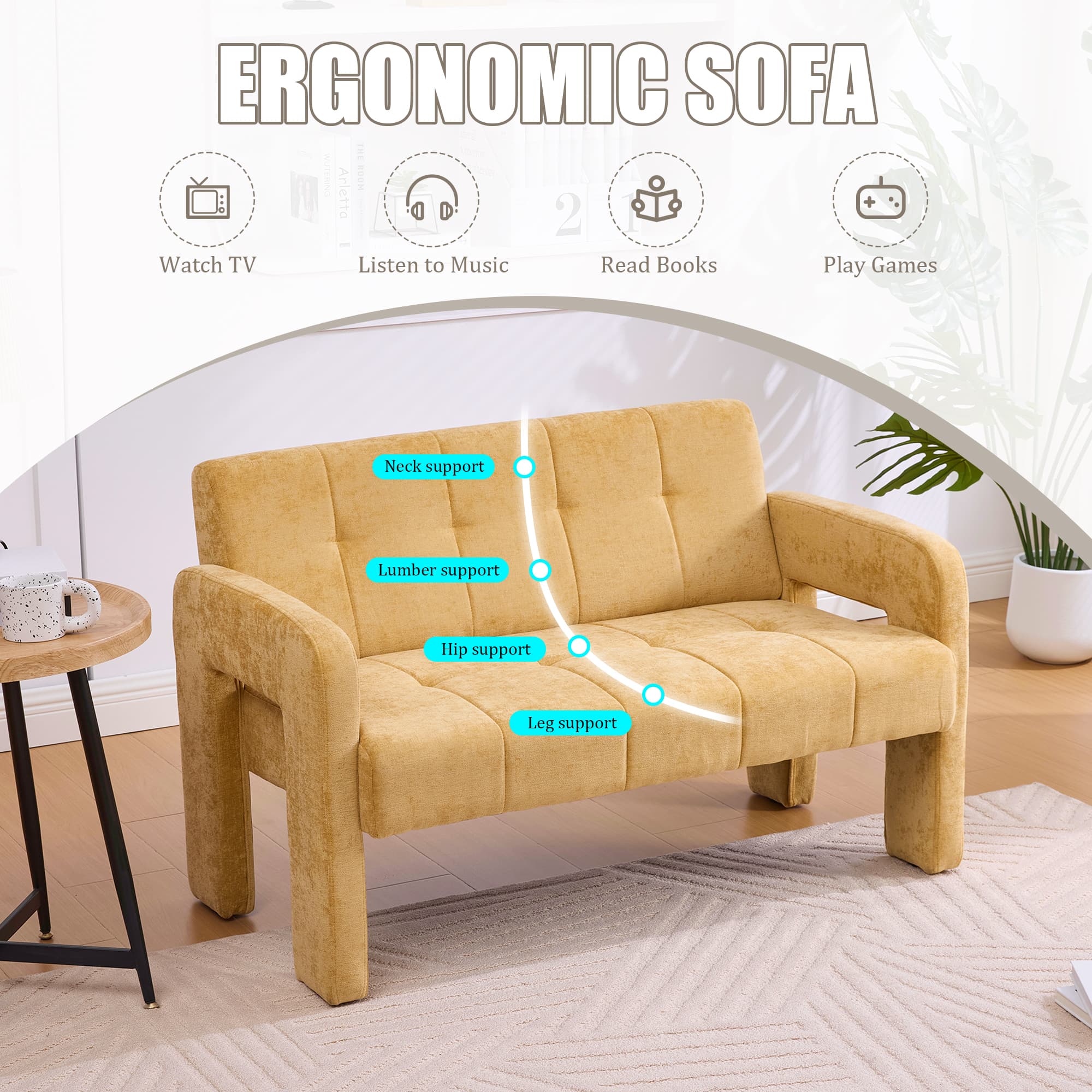 Nordic Modern Double Armchair Living Room & Bedroom Compact Upholstered Sofa Leisure Sofa Comfortable Seating With Dual Armrests Can Be Paired With A Single Chair 2