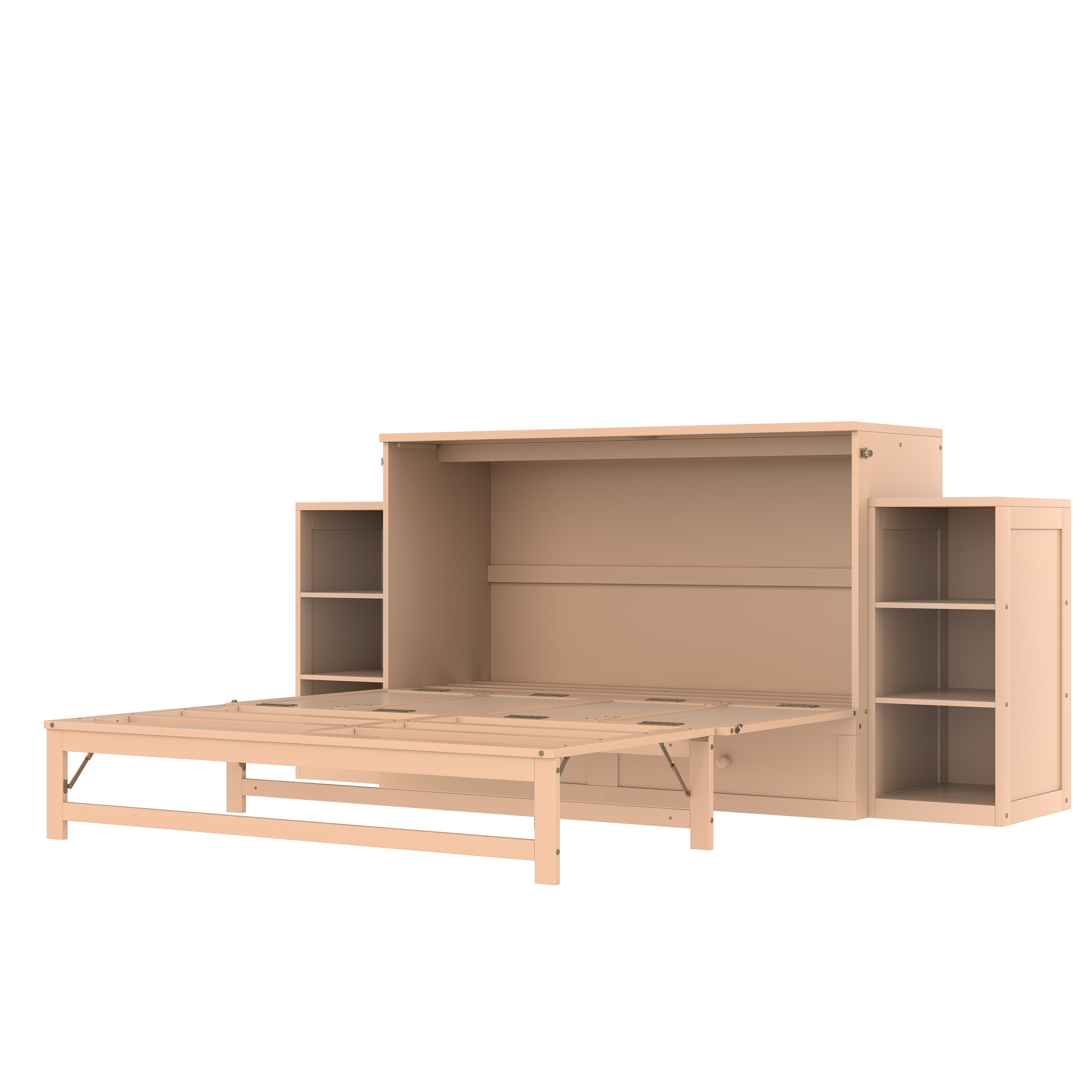 Queen Size Murphy Bed With Spacious Storage Drawers And Shelves, Ideal For Guest Rooms Or Compact Bedrooms,Golden 4