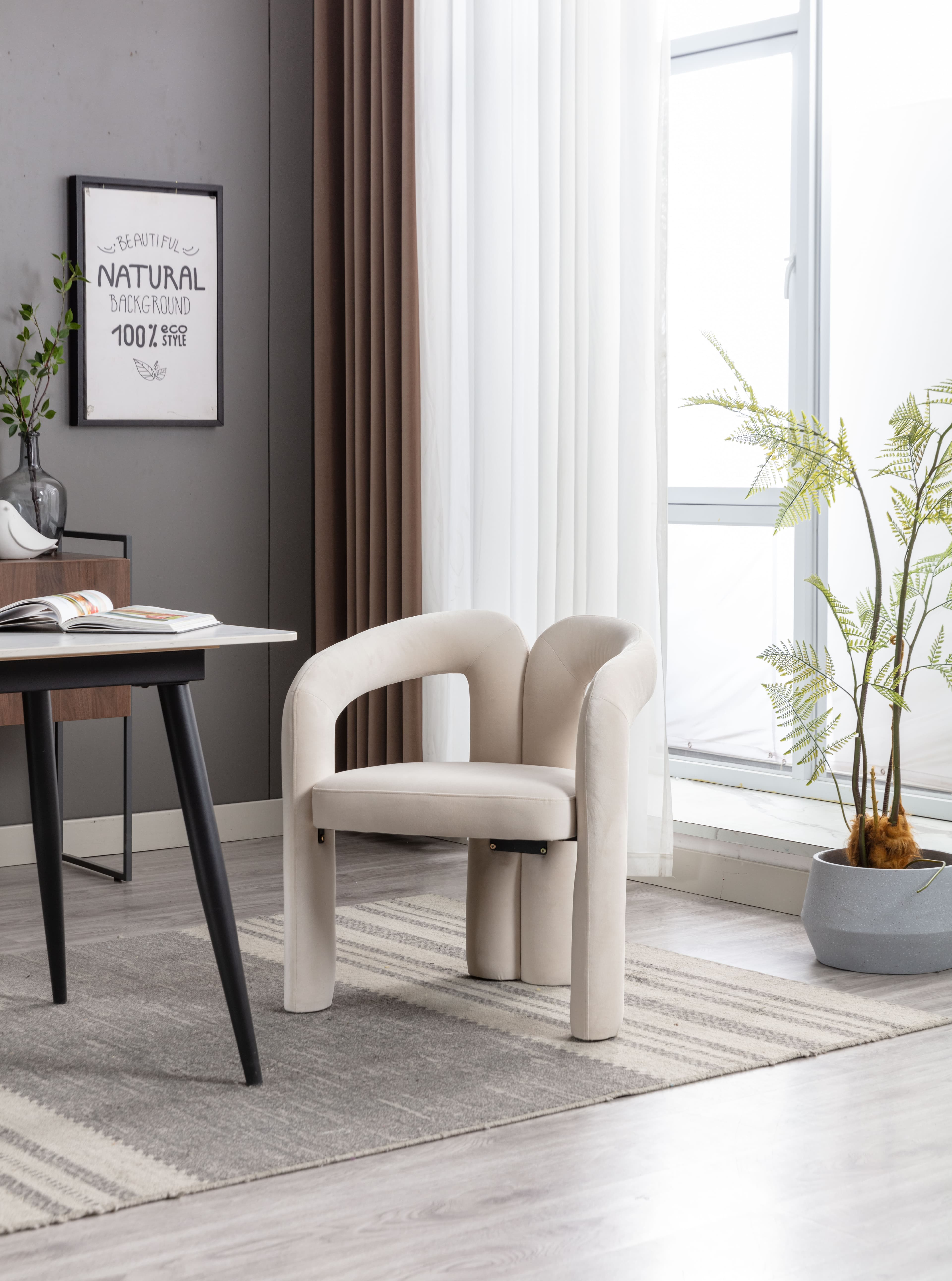 Contemporary Designed Velvet Fabric Upholstered Accent Dining Chair Barrel Side Chairs Kitchen Armchair For Living Room Set Of 2 Beige Velvet 3