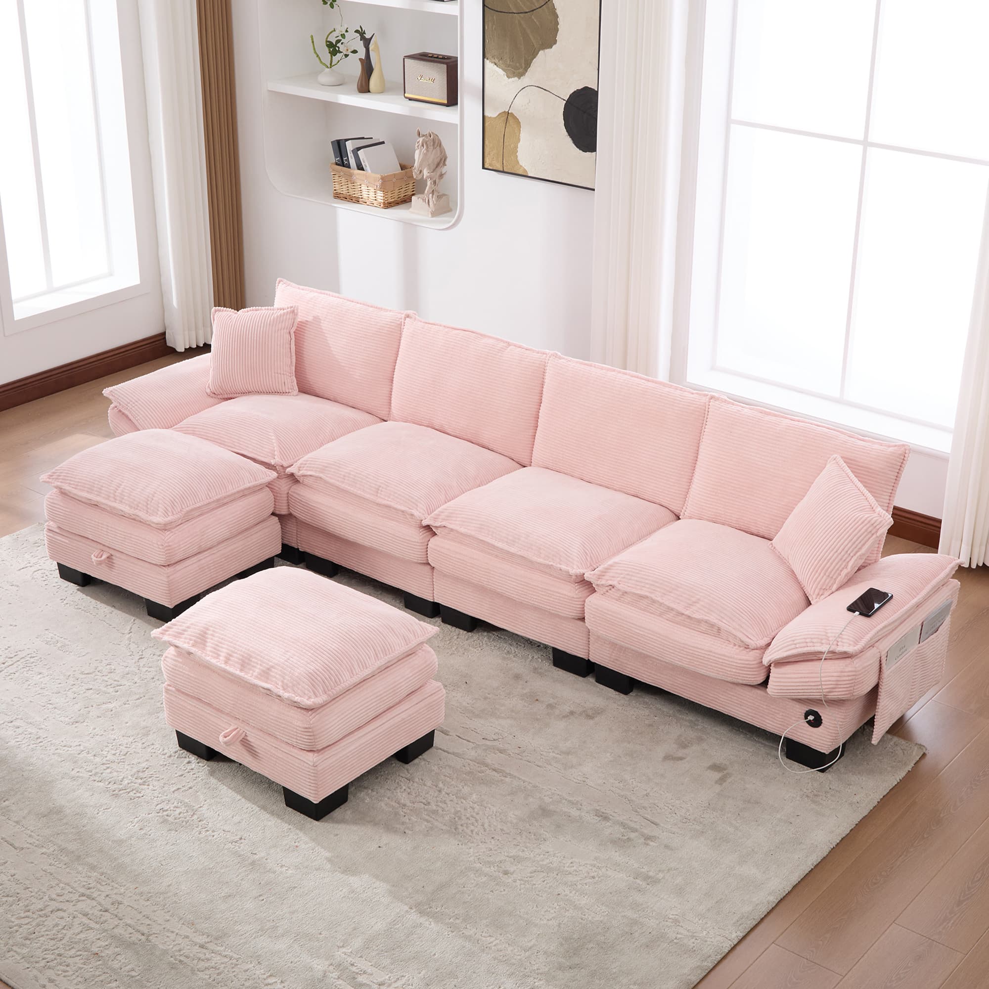 Sectional Cloud Modular Sofa,Deep Seat Sofa, Corduroy Sofa,Comfy Upholstered Furniture For Living Room, Apartment, Studio, Office,Having Multiple Combinations 3