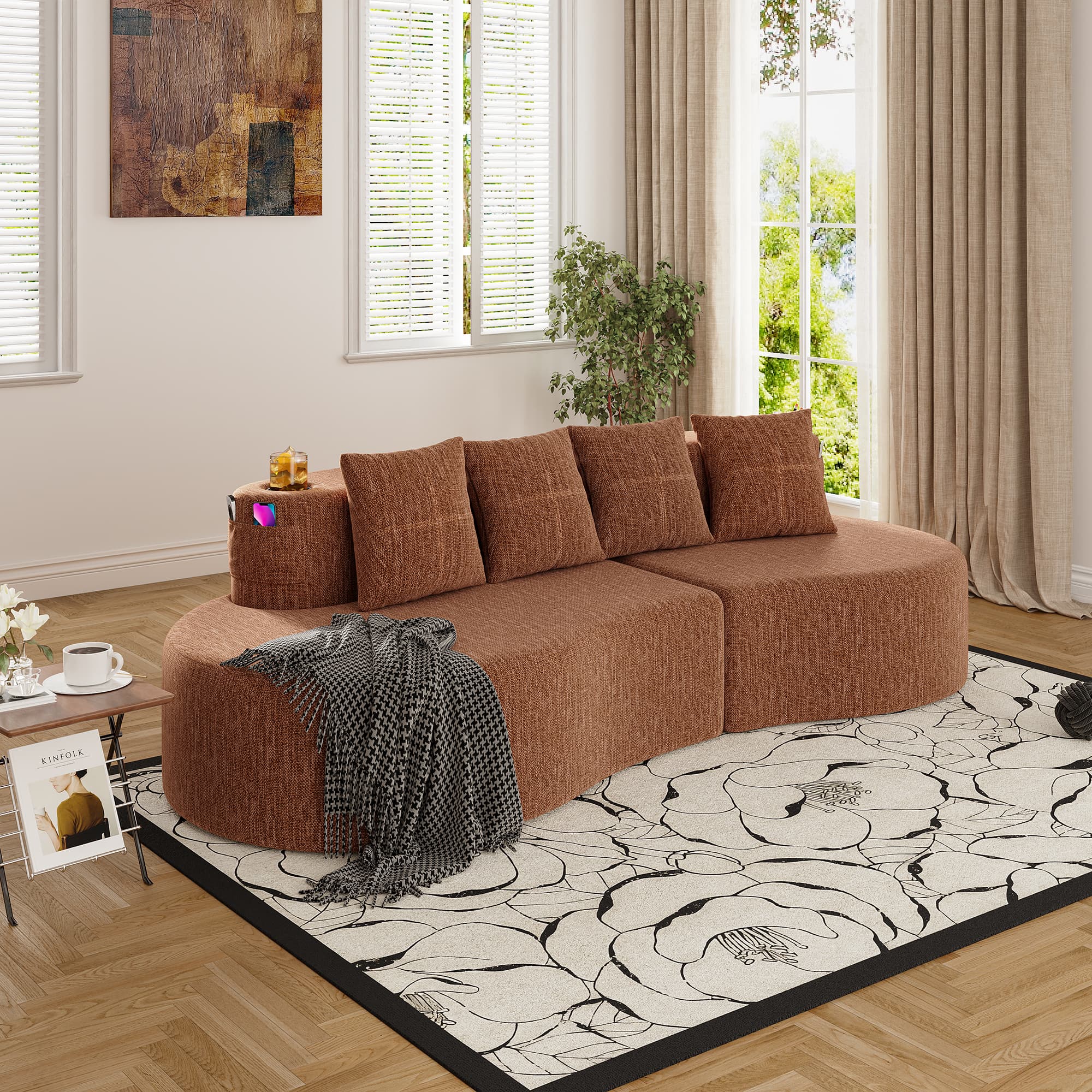 Modern Curved Sectional 3 Seat Minimalist Elegant Half Moon Sofa Compressed Modular Sectional Sofa For Living Room, Office, Apartment
