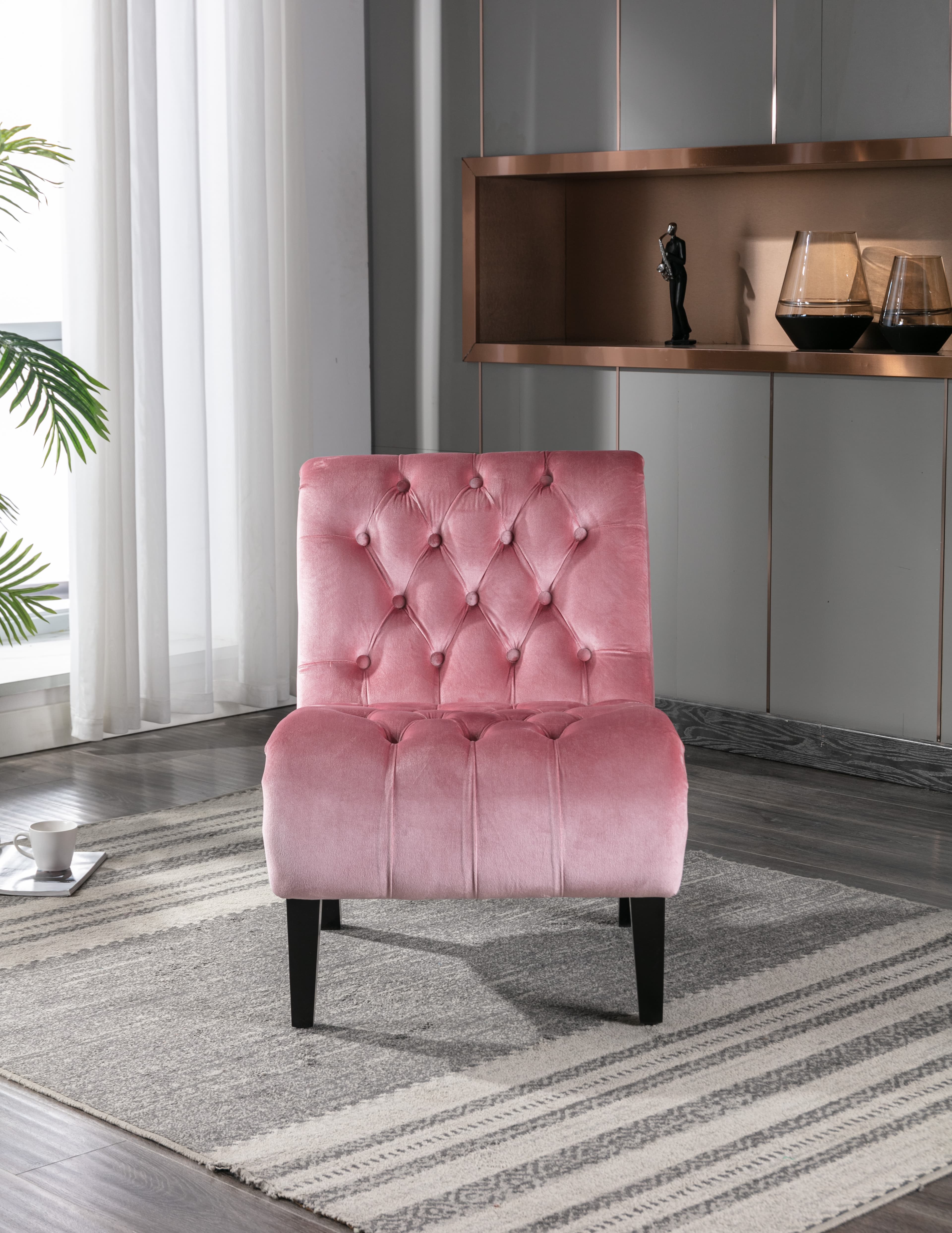 COOLMORE Modern Velvet Armless Accent Living Room Chair   Leisure Chair,Upholstered Fabric Button Comfortable Chair With Wooden Legs For Bedroom, Living Room, Office   Velvet