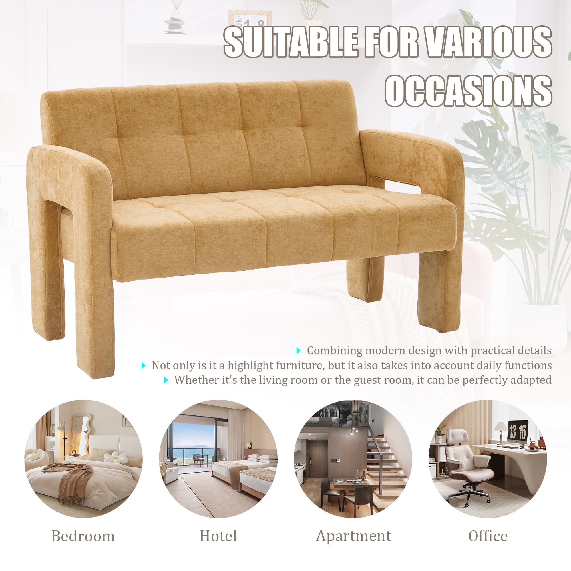 Nordic Modern Double Armchair Living Room & Bedroom Compact Upholstered Sofa Leisure Sofa Comfortable Seating With Dual Armrests Can Be Paired With A Single Chair 5
