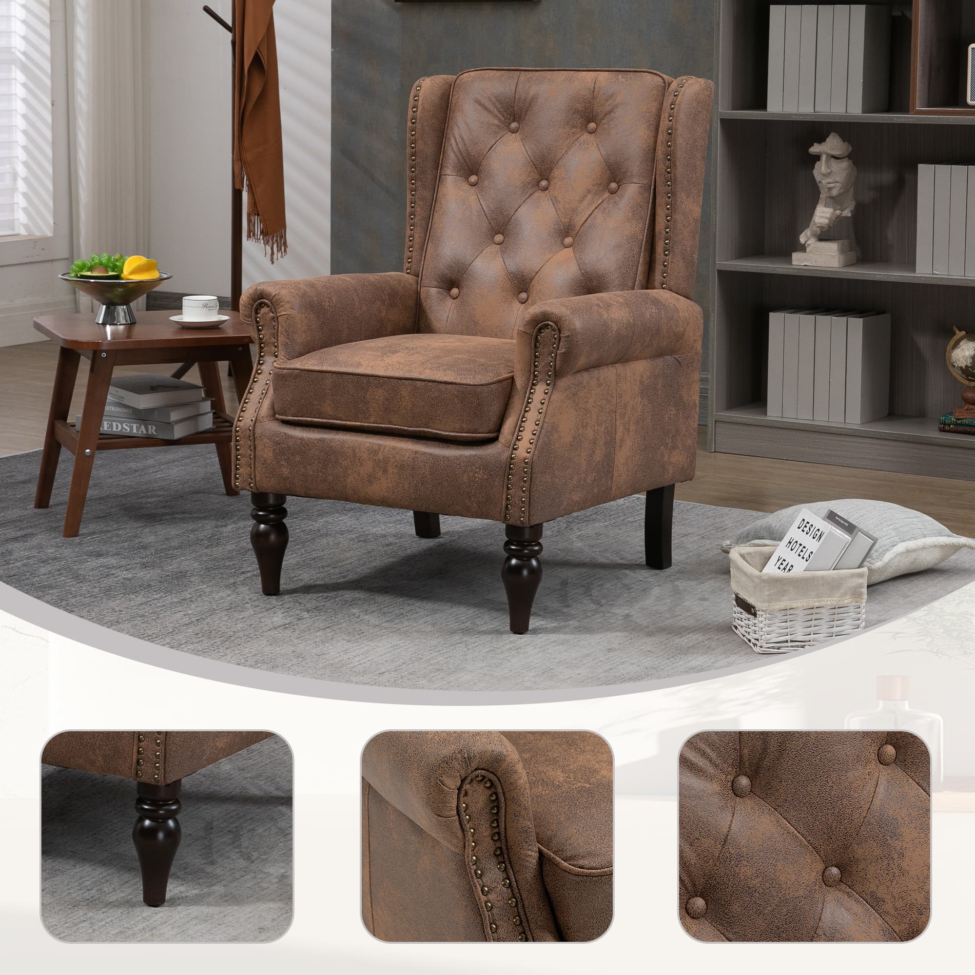 Wood Frame Armchair, Modern Accent Chair Lounge Chair With Sturdy Wood Legs For Living Room Bedroom Coffee 4