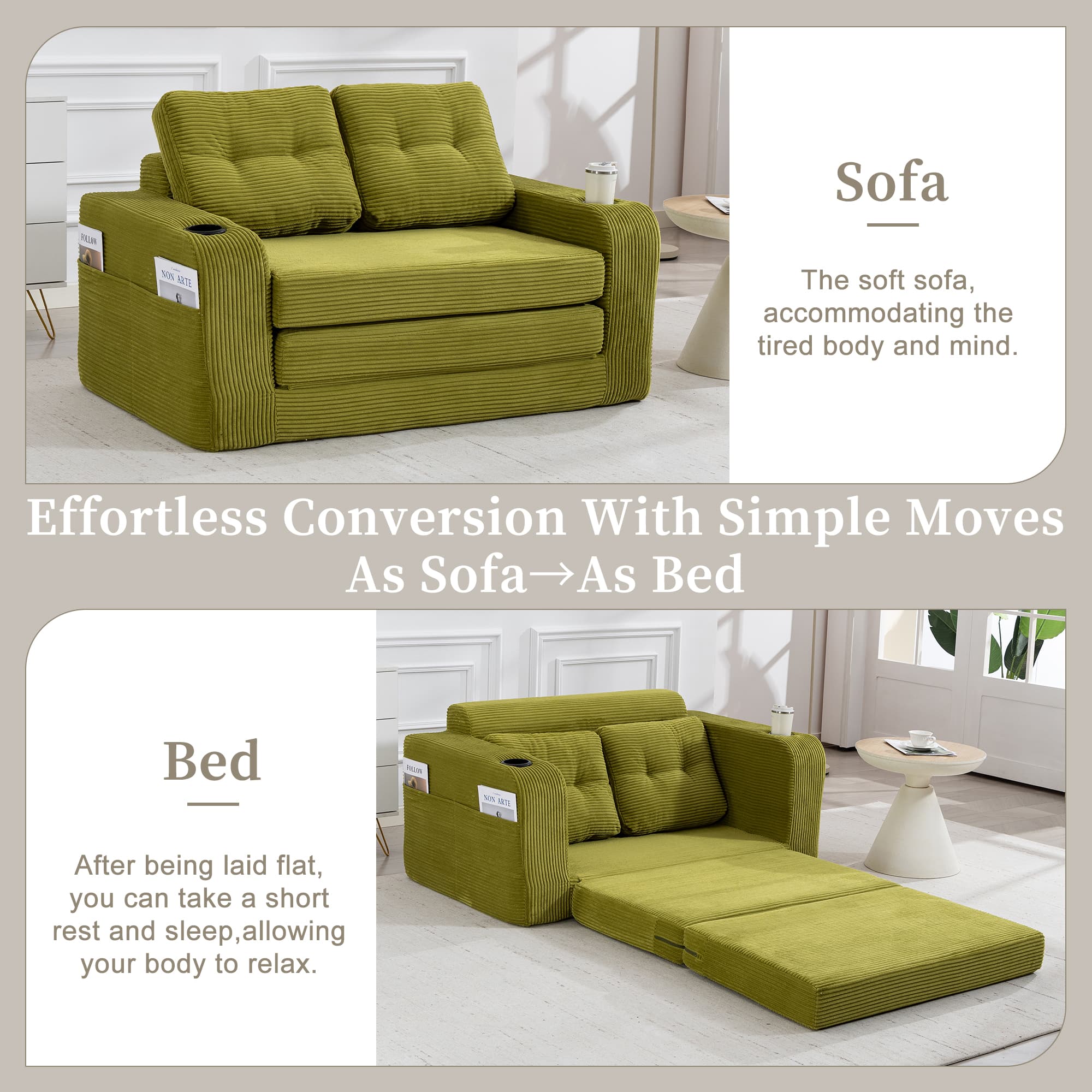 Convertible Sofa Bed,Expandable Double Sofa Bed, 2 In 1 Convertible Sofa Bed, Fold Out Floor Couch With Pillows For Living Room Bedroom Lounge 5