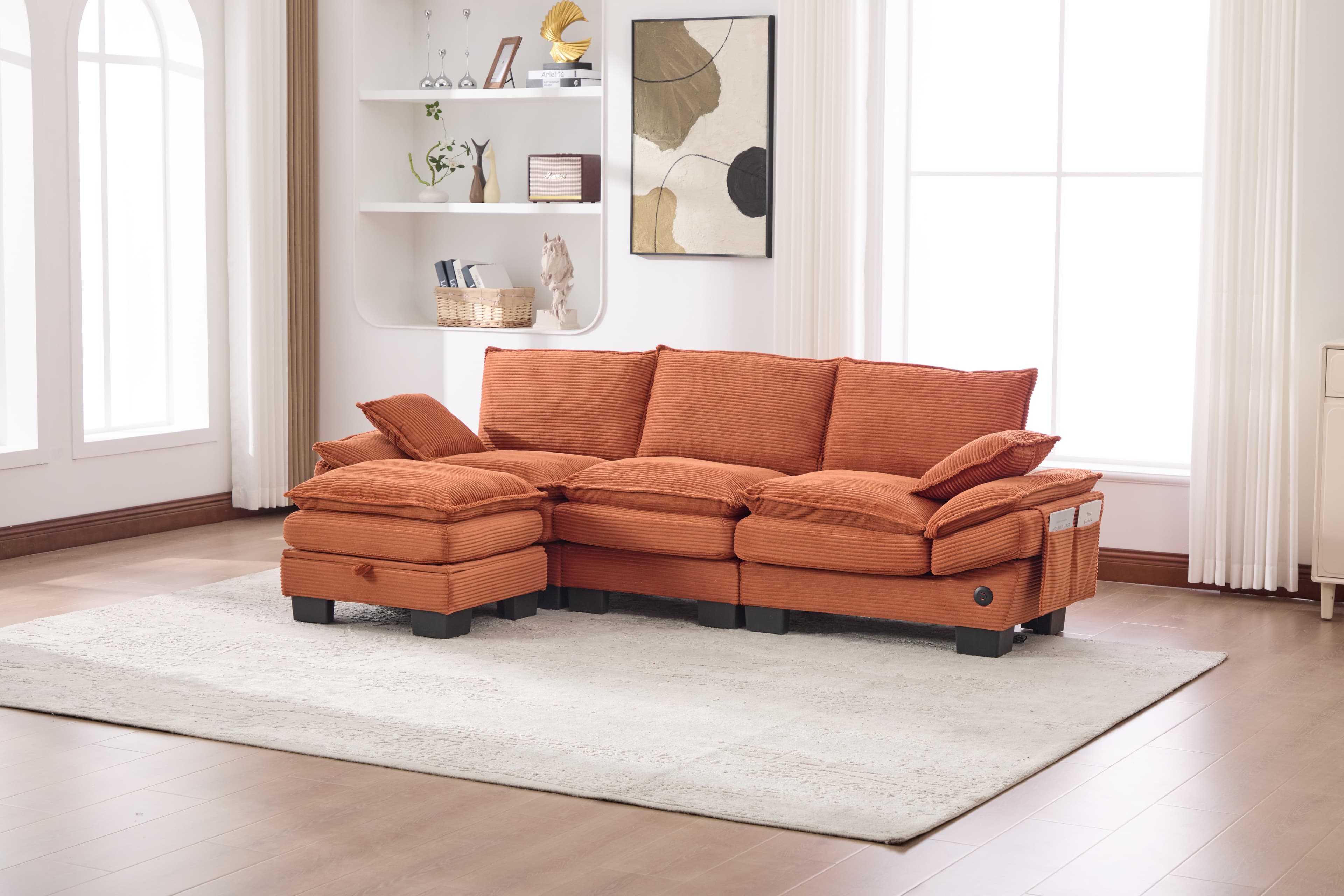 Sectional Cloud Modular Sofa,Deep Seat Sofa, Corduroy Sofa,Comfy Upholstered Furniture For Living Room, Apartment, Studio, Office,Having Multiple Combinations 4