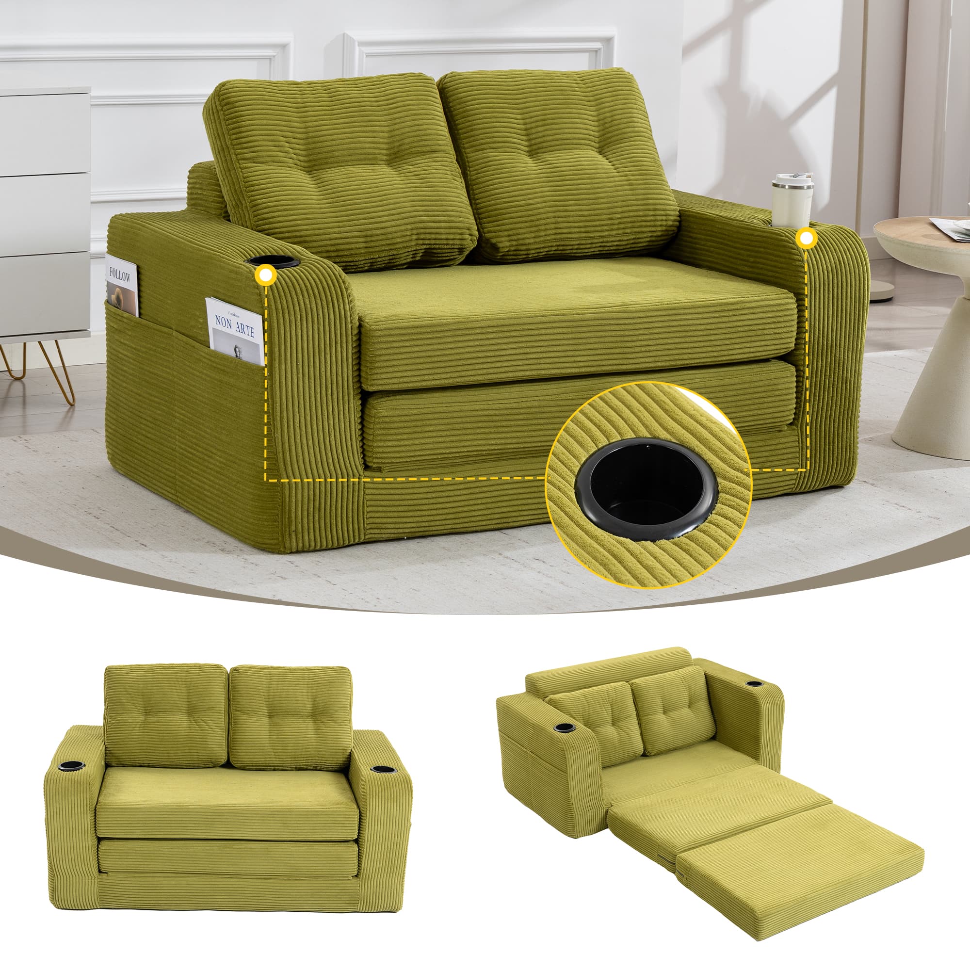 Convertible Sofa Bed,Expandable Double Sofa Bed, 2 In 1 Convertible Sofa Bed, Fold Out Floor Couch With Pillows For Living Room Bedroom Lounge 3