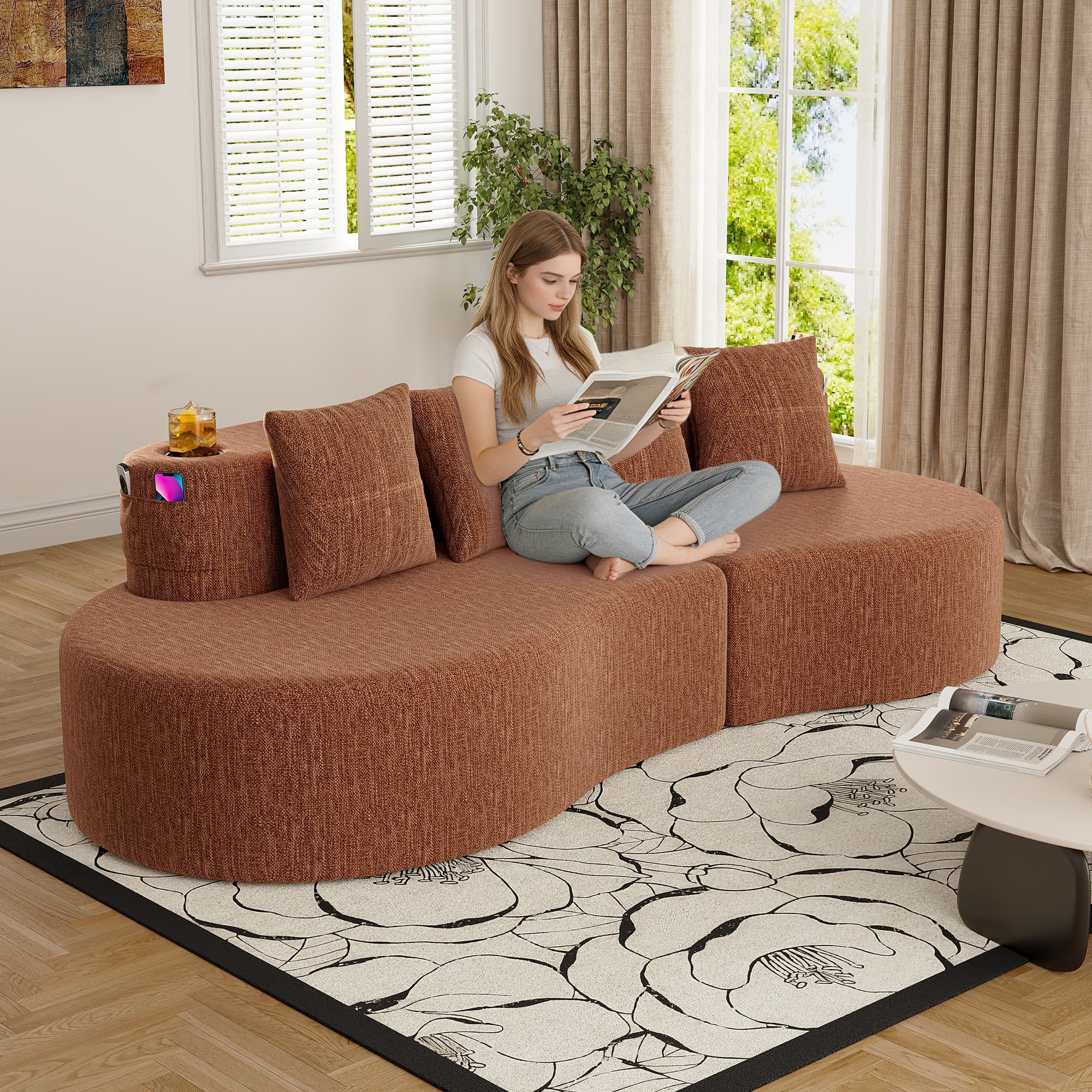 Modern Curved Sectional 3 Seat Minimalist Elegant Half Moon Sofa Compressed Modular Sectional Sofa For Living Room, Office, Apartment 3