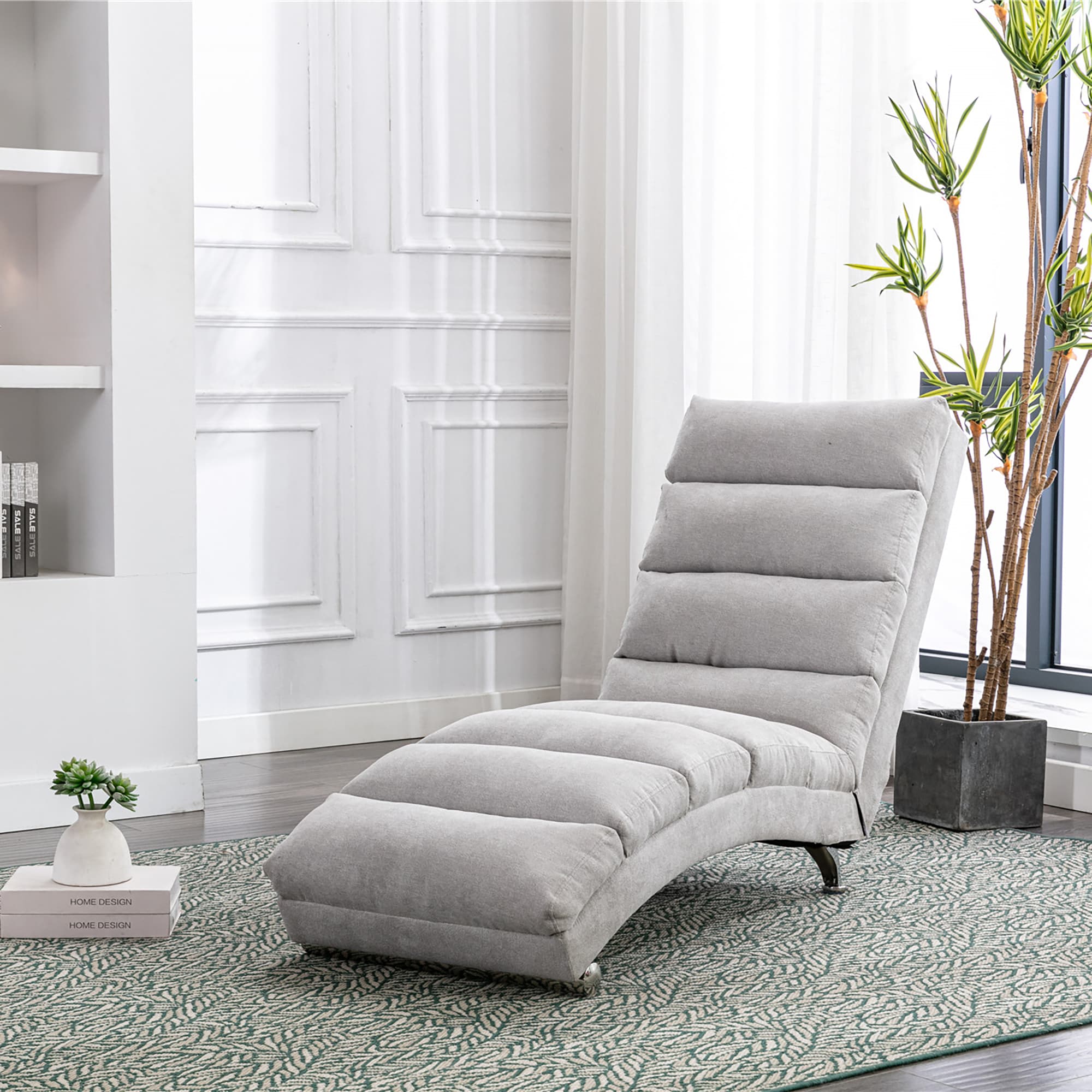 COOLMORE Luxury Upholstered Chaise Lounge Chair With Vibration For Relaxation, Modern Fixed Back Fabric Leisure Recliner Sofa For Living Room Bedroom 5
