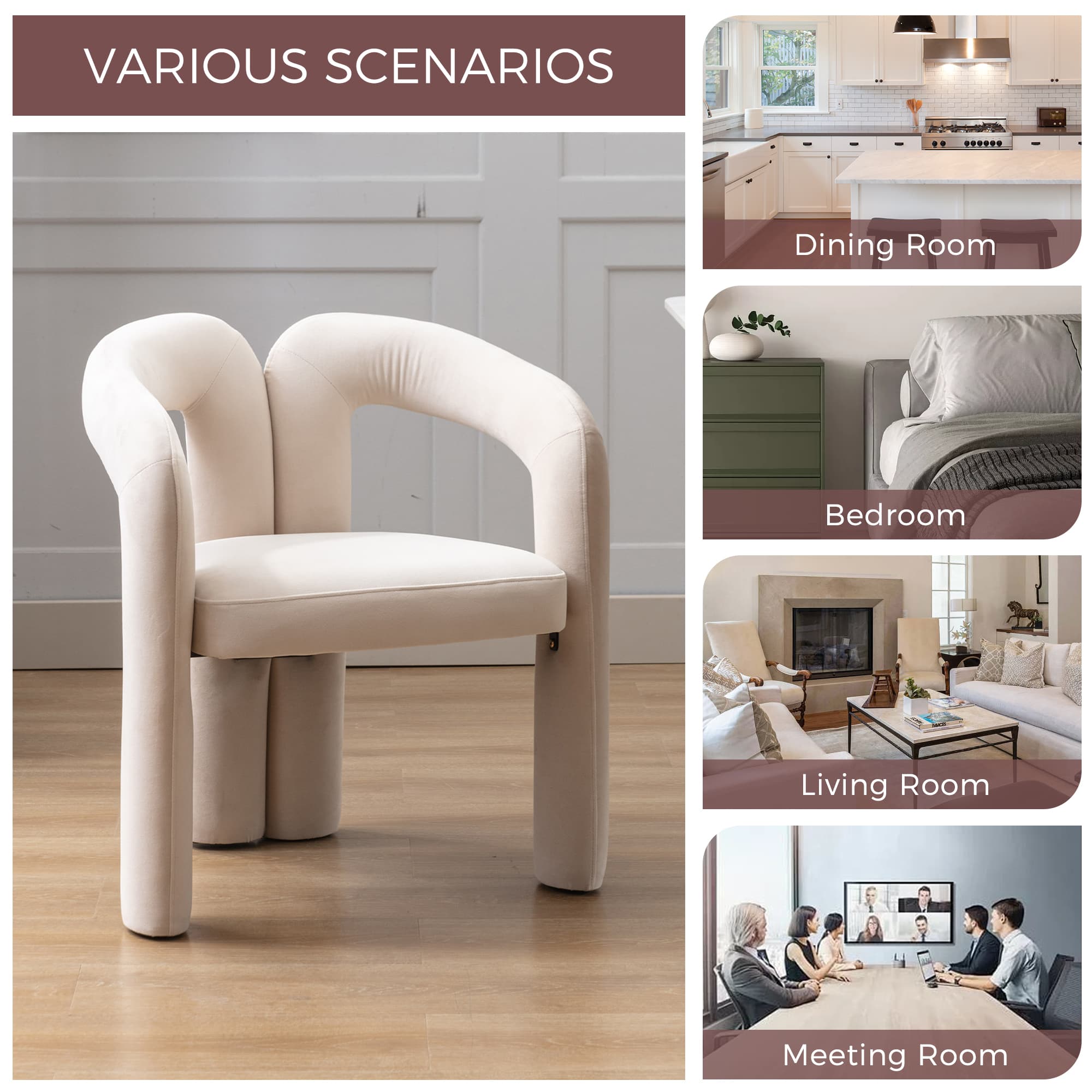 Contemporary Designed Velvet Fabric Upholstered Accent Dining Chair Barrel Side Chairs Kitchen Armchair For Living Room Set Of 2 Beige Velvet 2