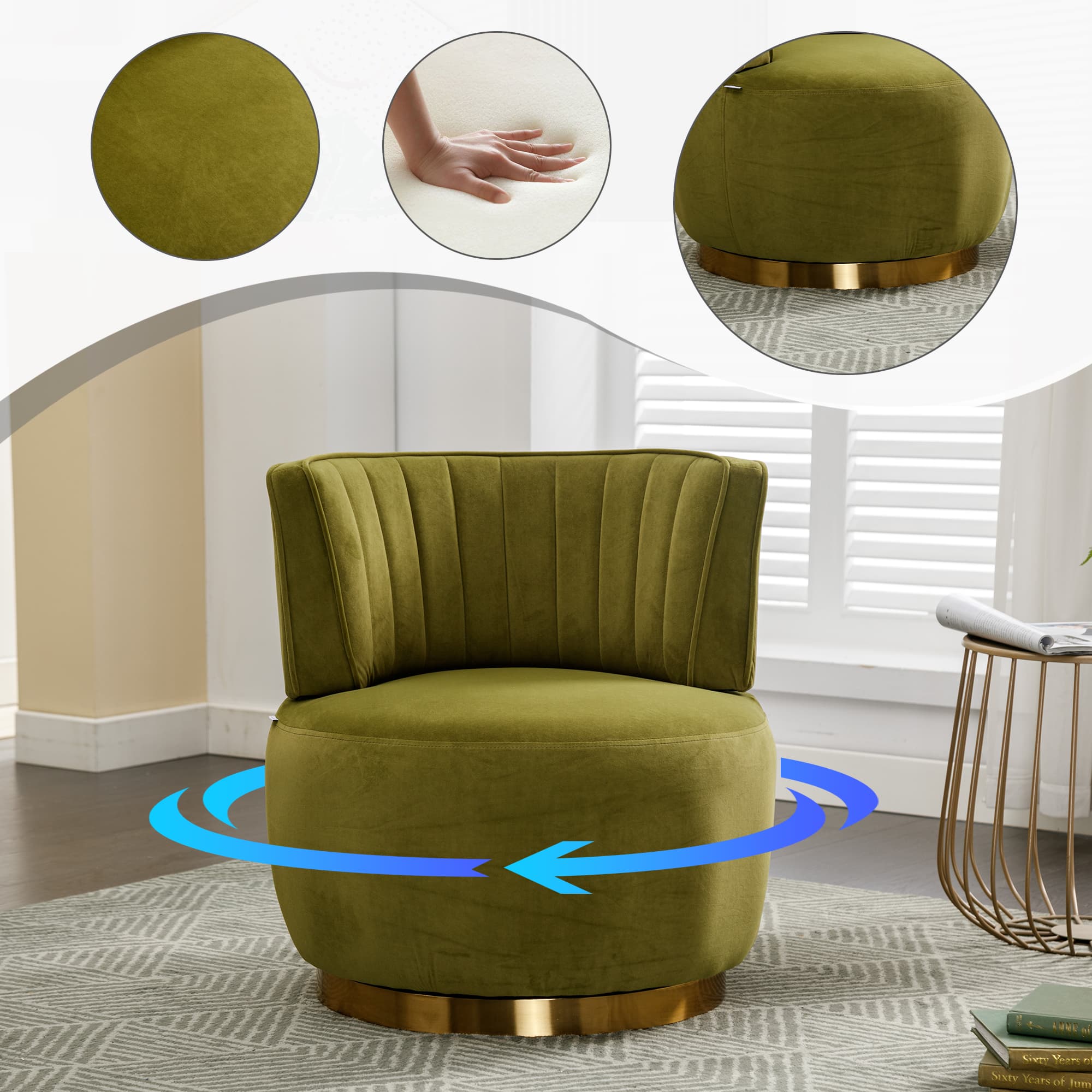 360 Degree Swivel Cuddle Barrel Accent Sofa Chairs, Round Armchairs With Wide Upholstered, Fluffy Velvet Fabric Chair For Living Room, Bedroom, Office, Waiting Rooms 2