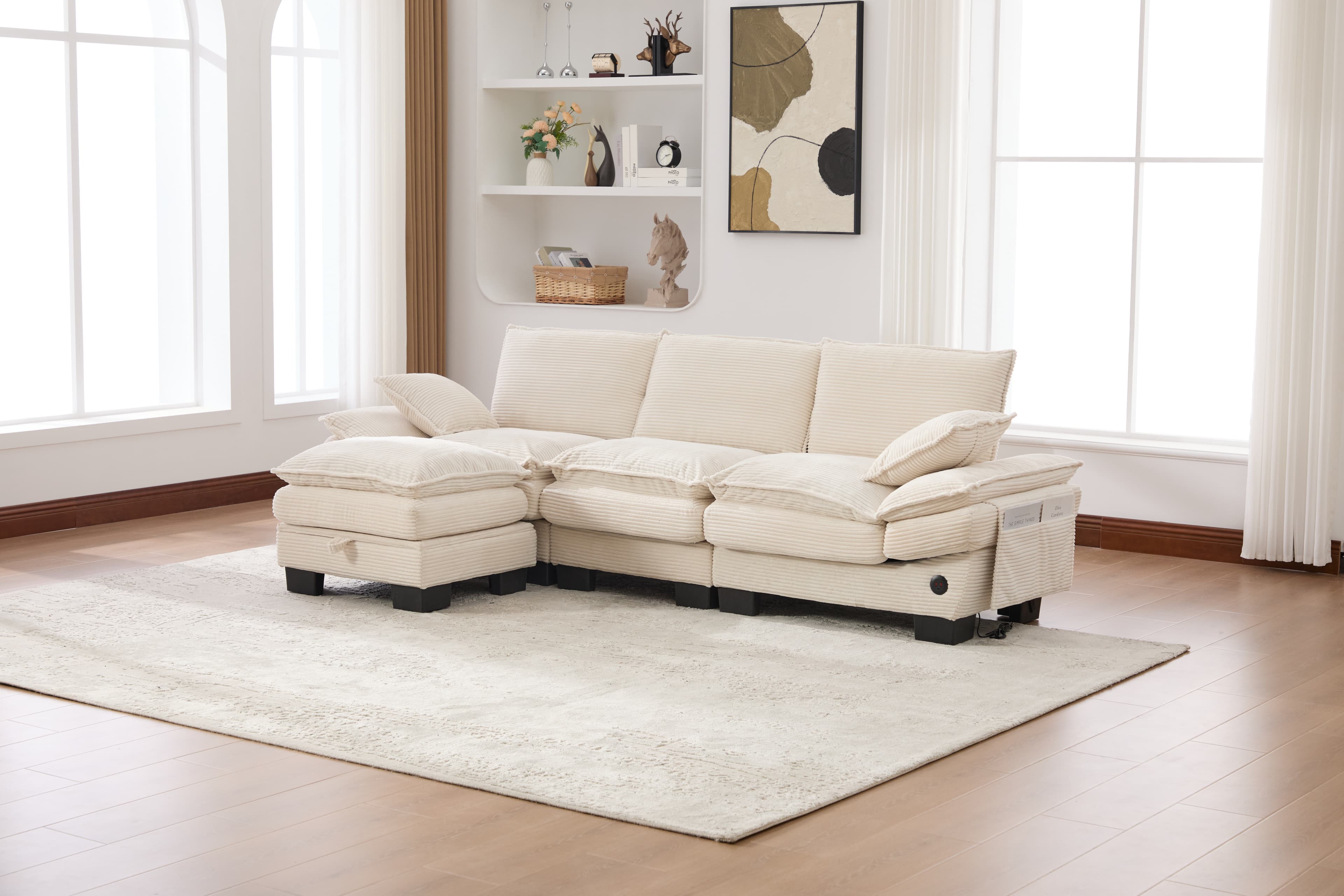 Sectional Cloud Modular Sofa,Deep Seat Sofa, Corduroy Sofa,Comfy Upholstered Furniture For Living Room, Apartment, Studio, Office,Having Multiple Combinations 3