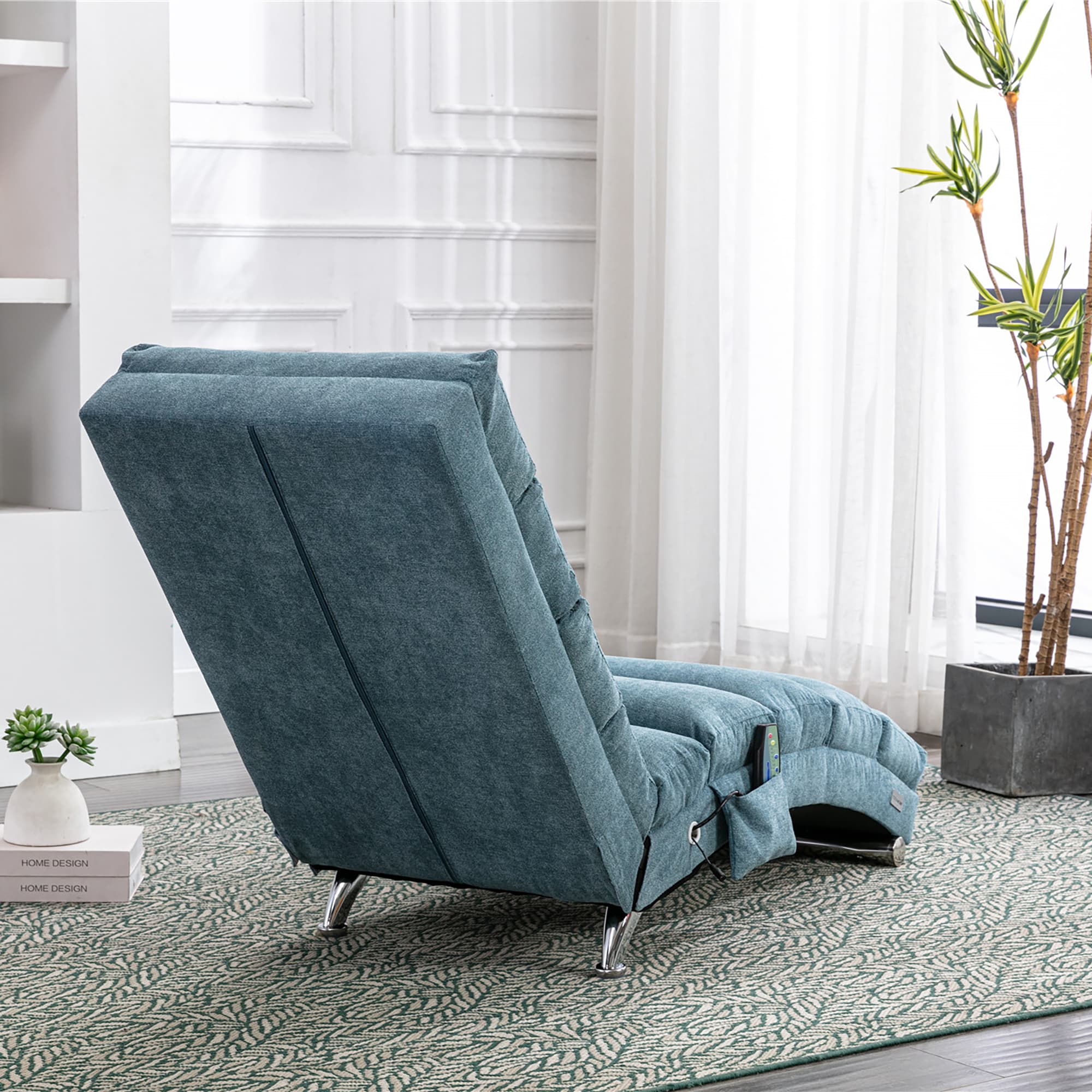 COOLMORE Luxury Upholstered Chaise Lounge Chair With Vibration For Relaxation, Modern Fixed Back Fabric Leisure Recliner Sofa For Living Room Bedroom 5