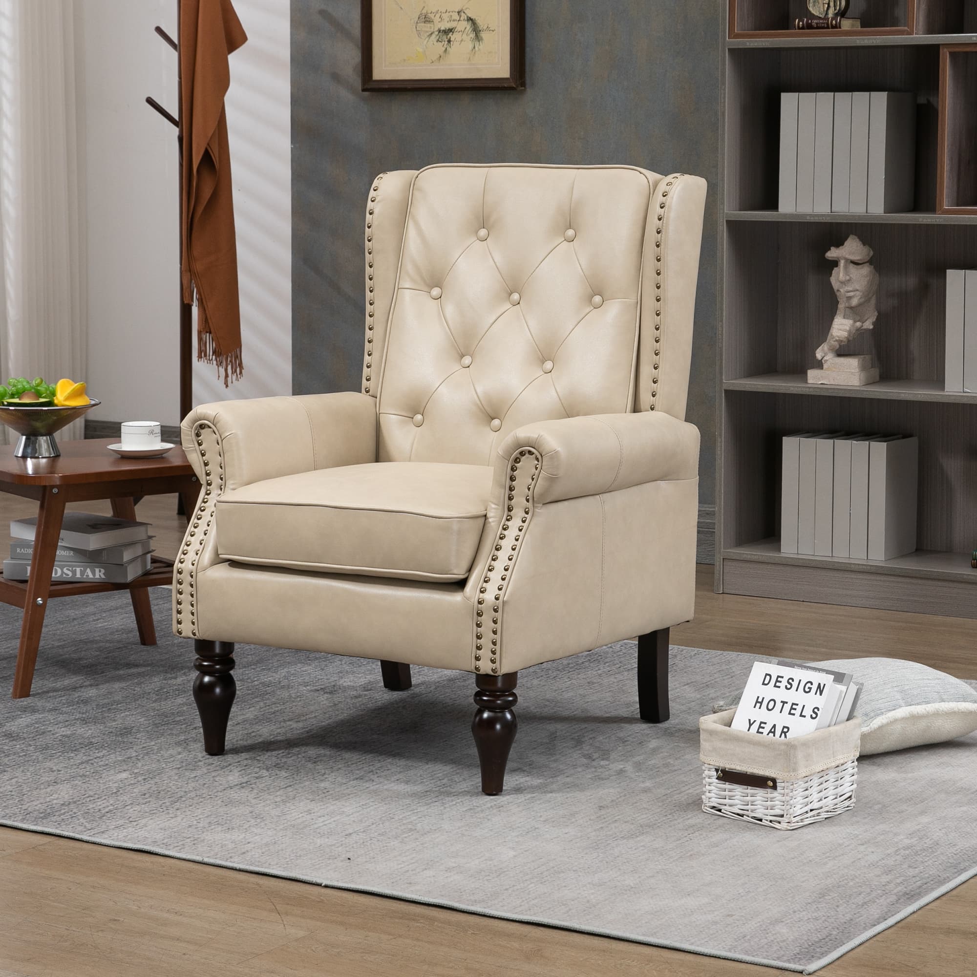 Wood Frame Armchair, Modern Accent Chair Lounge Chair With Sturdy Wood Legs For Living Room Bedroom   PU