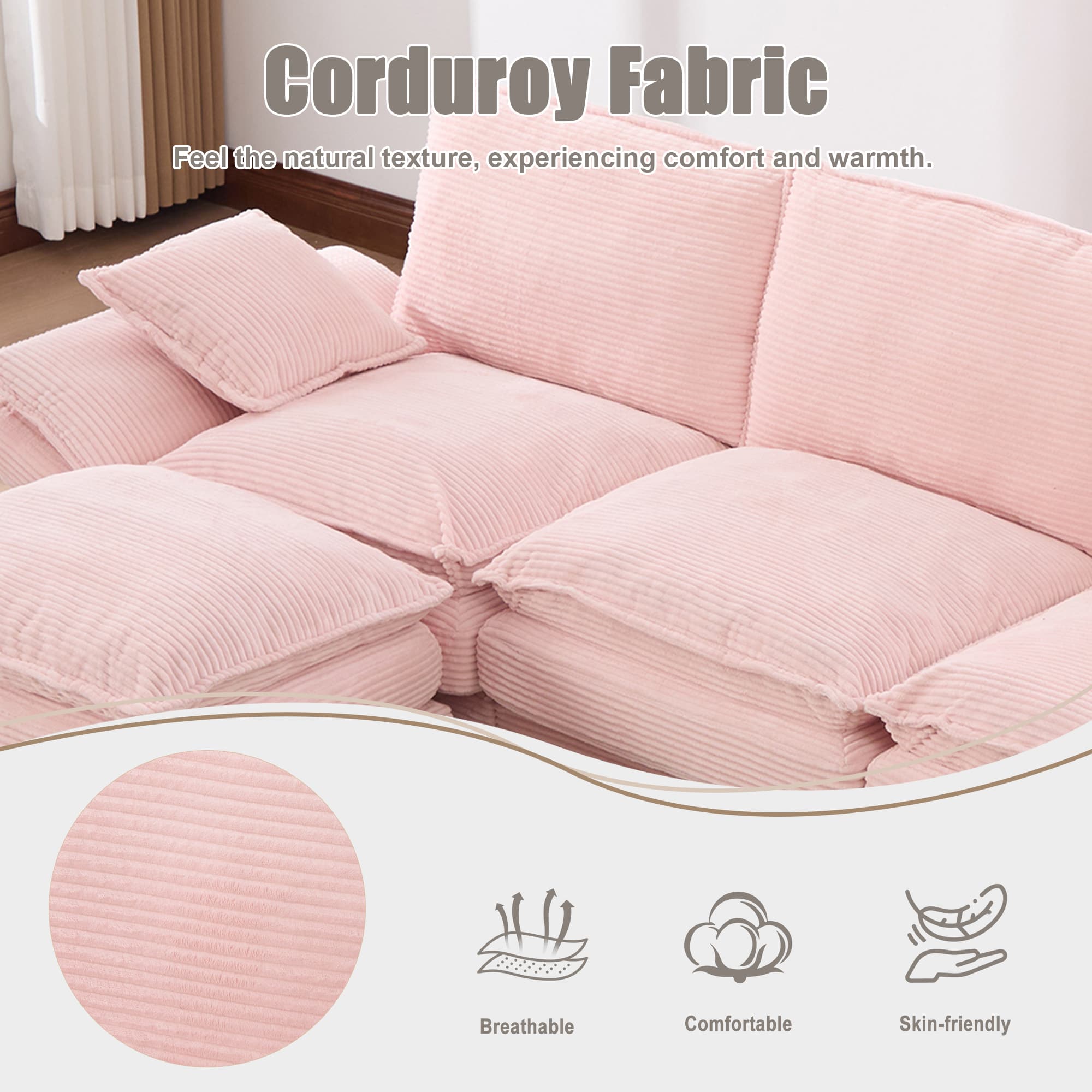 Sectional Cloud Modular Sofa,Deep Seat Sofa, Corduroy Sofa,Comfy Upholstered Furniture For Living Room, Apartment, Studio, Office,Having Multiple Combinations 2