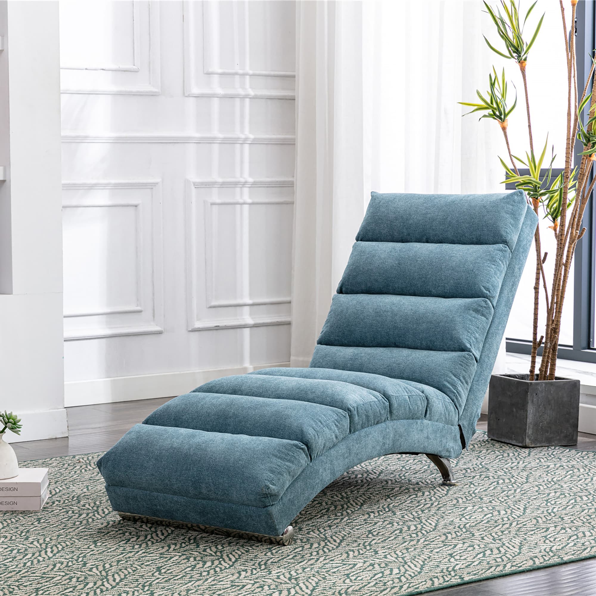 COOLMORE Luxury Upholstered Chaise Lounge Chair With Vibration For Relaxation, Modern Fixed Back Fabric Leisure Recliner Sofa For Living Room Bedroom 2