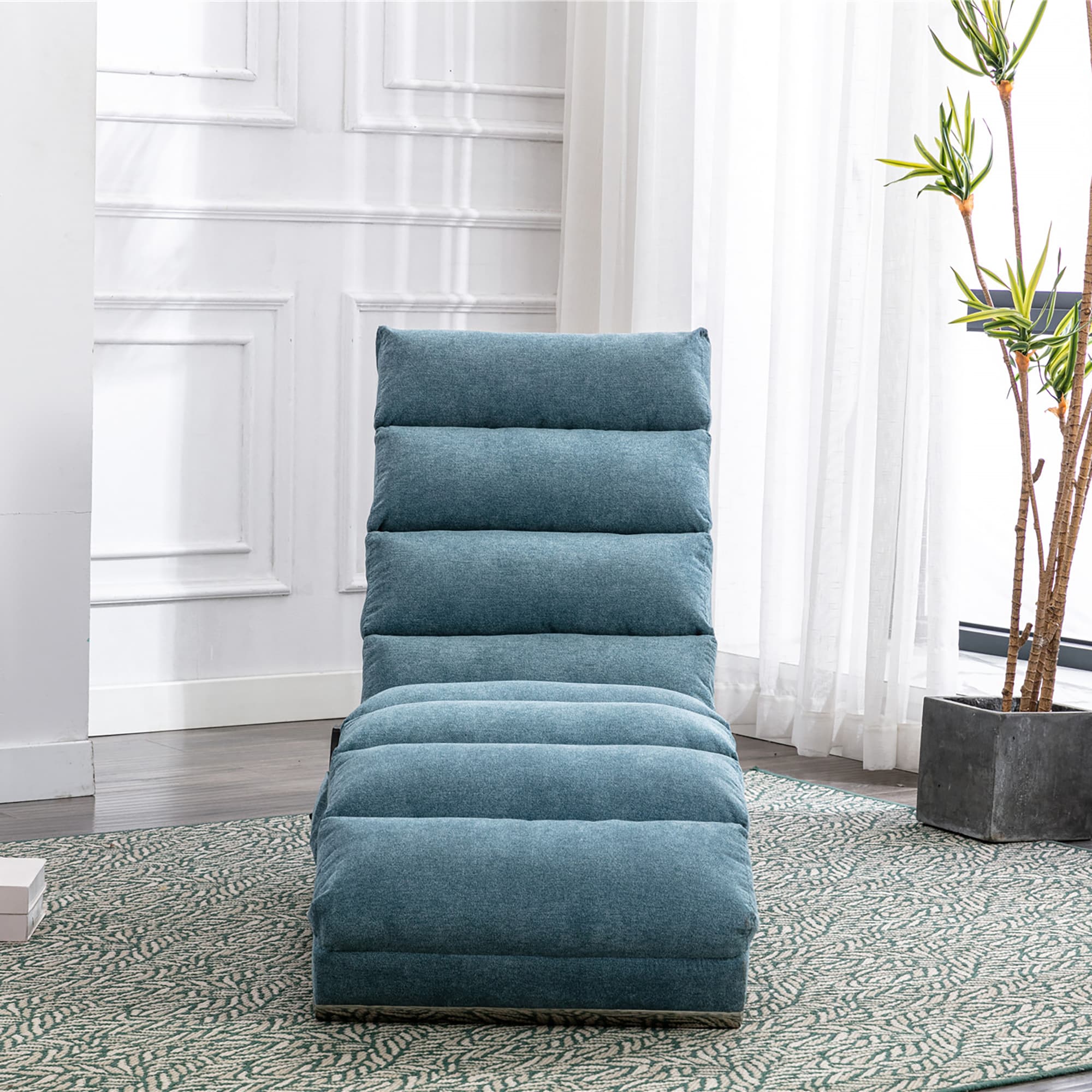 COOLMORE Luxury Upholstered Chaise Lounge Chair With Vibration For Relaxation, Modern Fixed Back Fabric Leisure Recliner Sofa For Living Room Bedroom 4