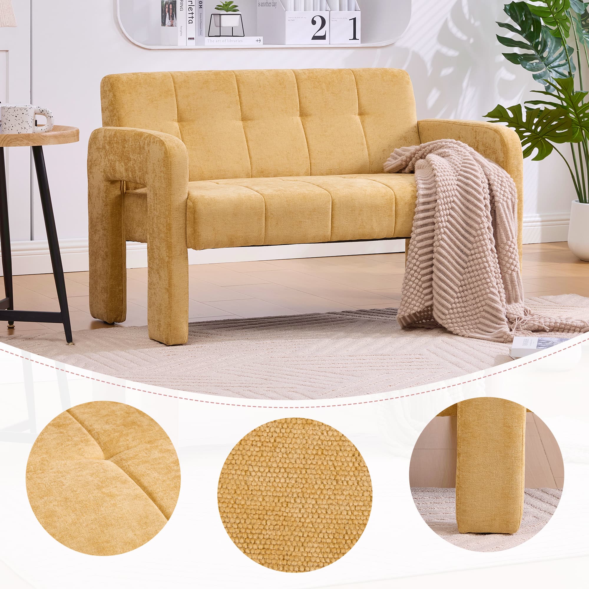 Nordic Modern Double Armchair Living Room & Bedroom Compact Upholstered Sofa Leisure Sofa Comfortable Seating With Dual Armrests Can Be Paired With A Single Chair 4