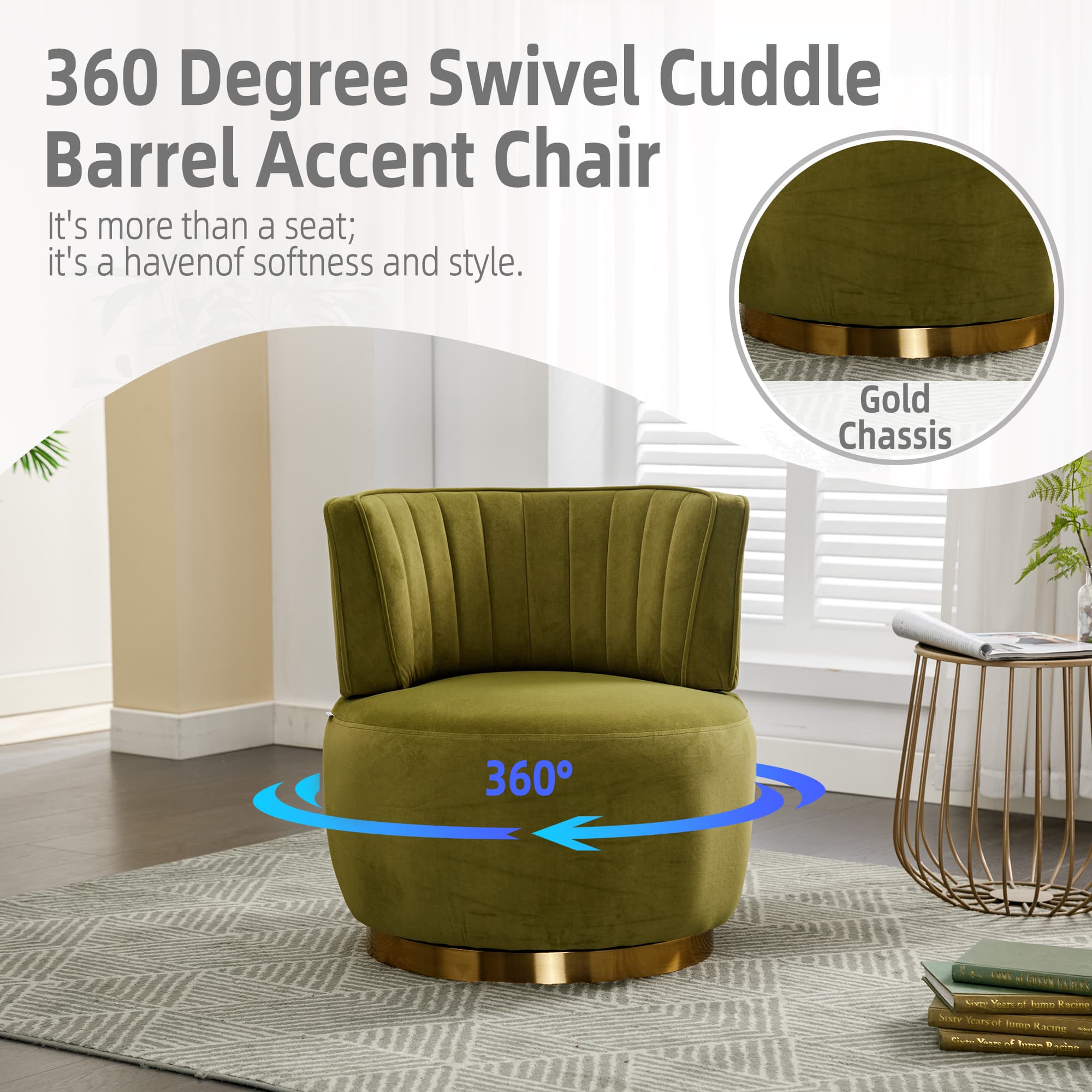 360 Degree Swivel Cuddle Barrel Accent Sofa Chairs, Round Armchairs With Wide Upholstered, Fluffy Velvet Fabric Chair For Living Room, Bedroom, Office, Waiting Rooms 4