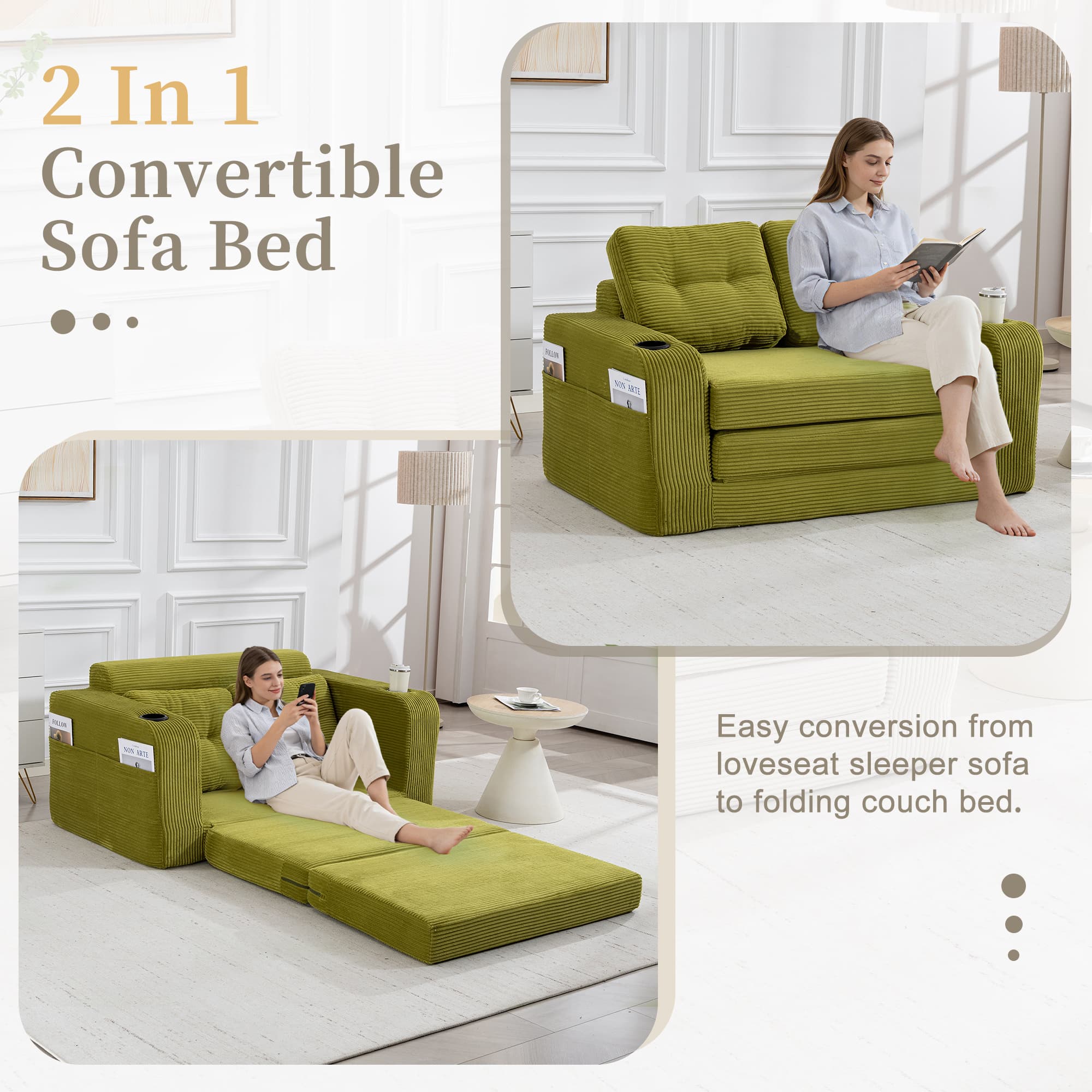 Convertible Sofa Bed,Expandable Double Sofa Bed, 2 In 1 Convertible Sofa Bed, Fold Out Floor Couch With Pillows For Living Room Bedroom Lounge 4
