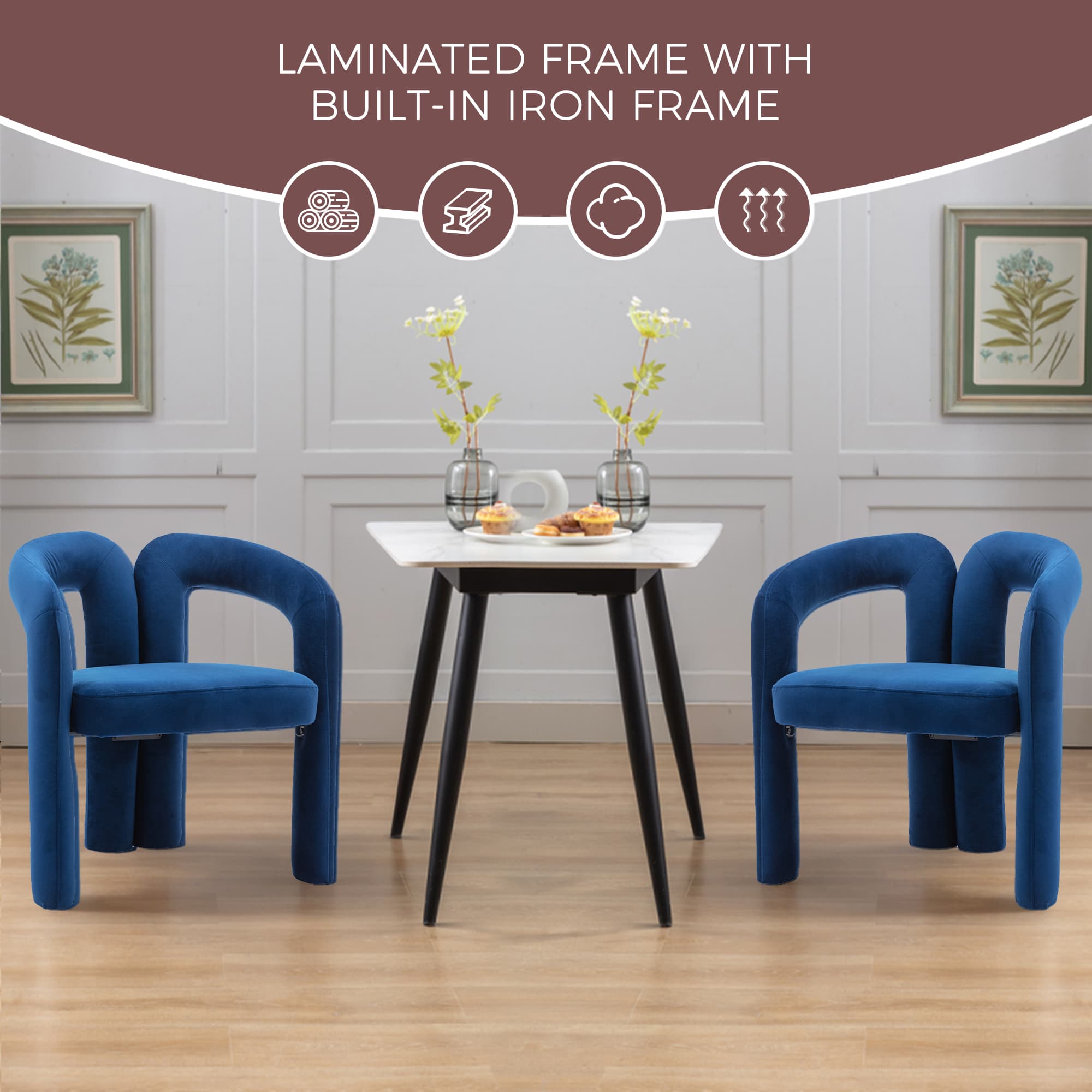 Contemporary Designed Velvet Fabric Upholstered Accent Dining Chair  Barrel Side Chairs Kitchen Armchair For Living Room Set Of 2  Navy Velvet