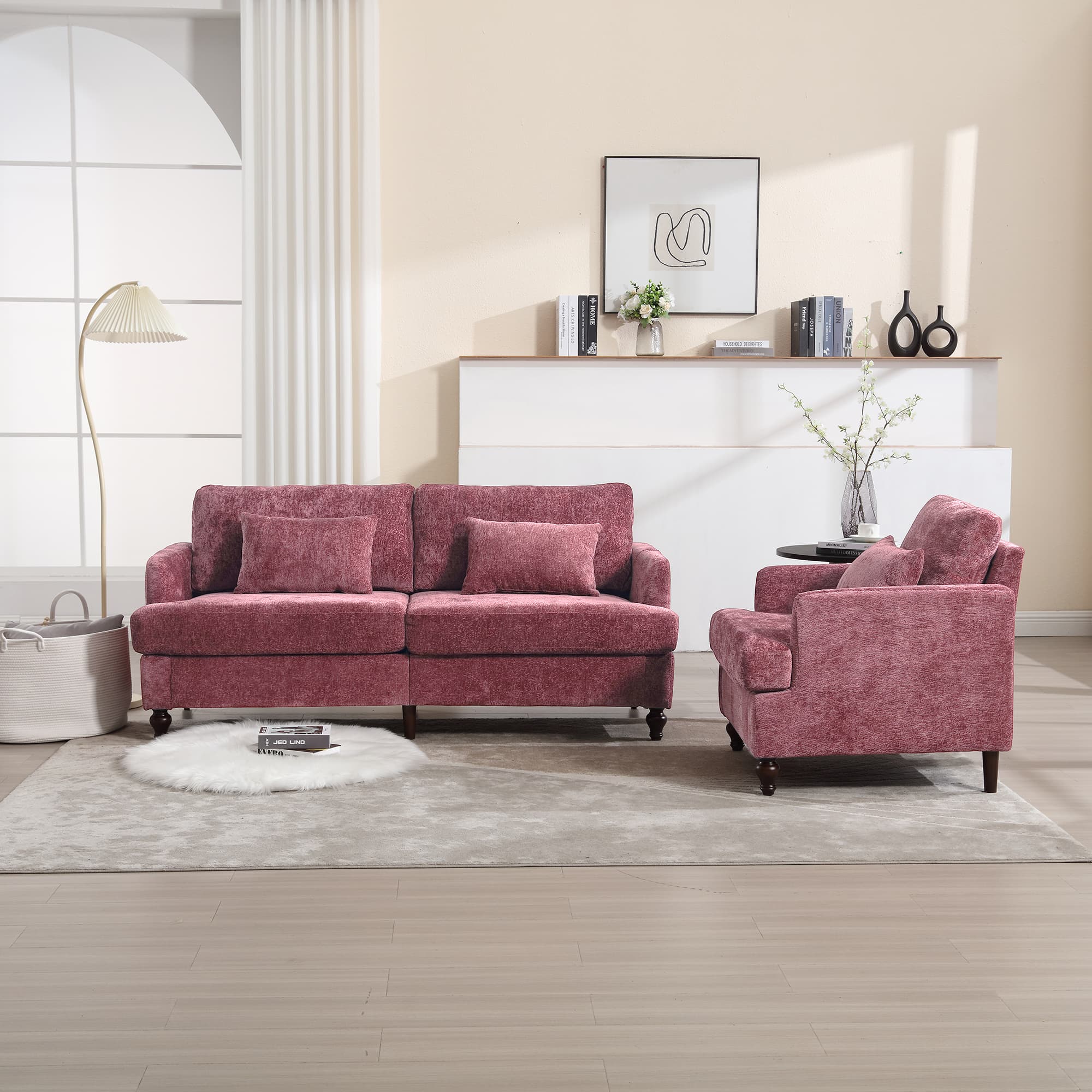Wood Frame Armchair,  Modern Accent Chair Lounge Chair For Living Room,Tufted Club Chair, Mid Century Modern Arm Chairs With Studded, Solid Wood Frame, For Bedroom, Reading Wine Red Chenille