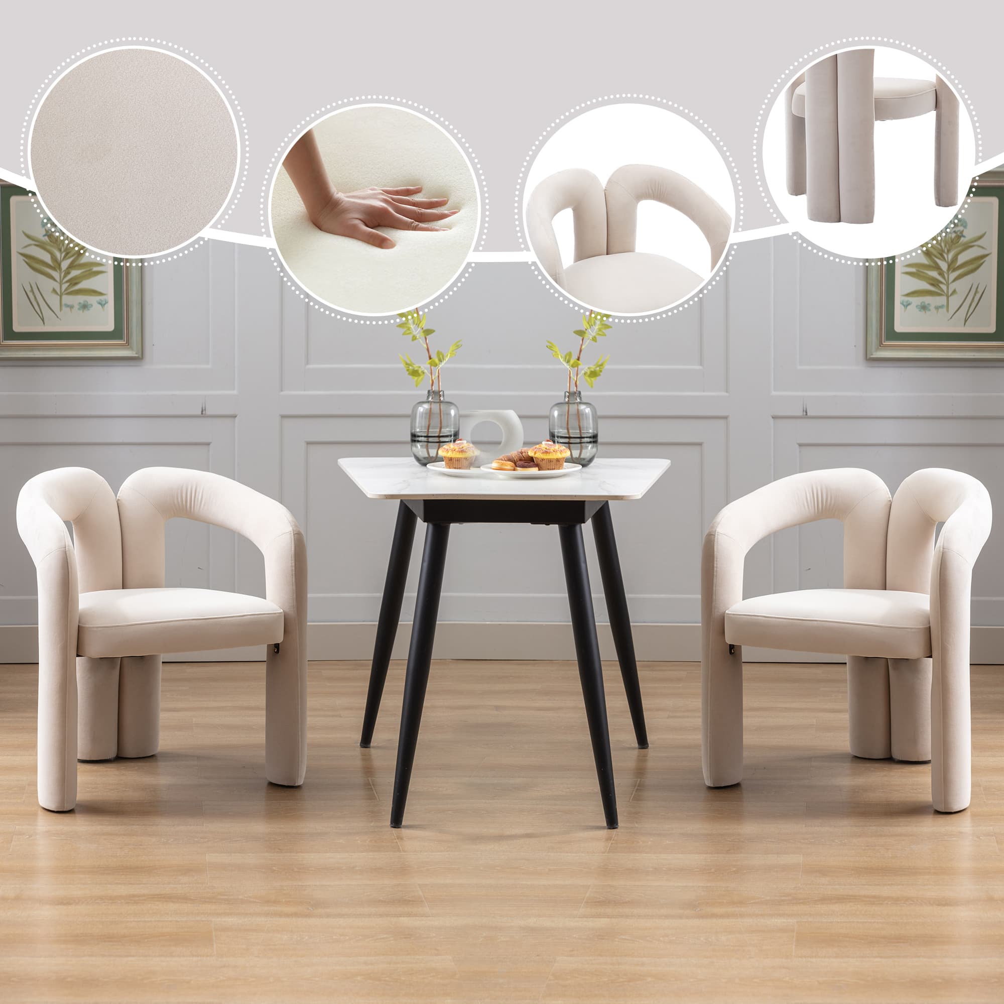 Contemporary Designed Velvet Fabric Upholstered Accent Dining Chair Barrel Side Chairs Kitchen Armchair For Living Room Set Of 2 Beige Velvet 5