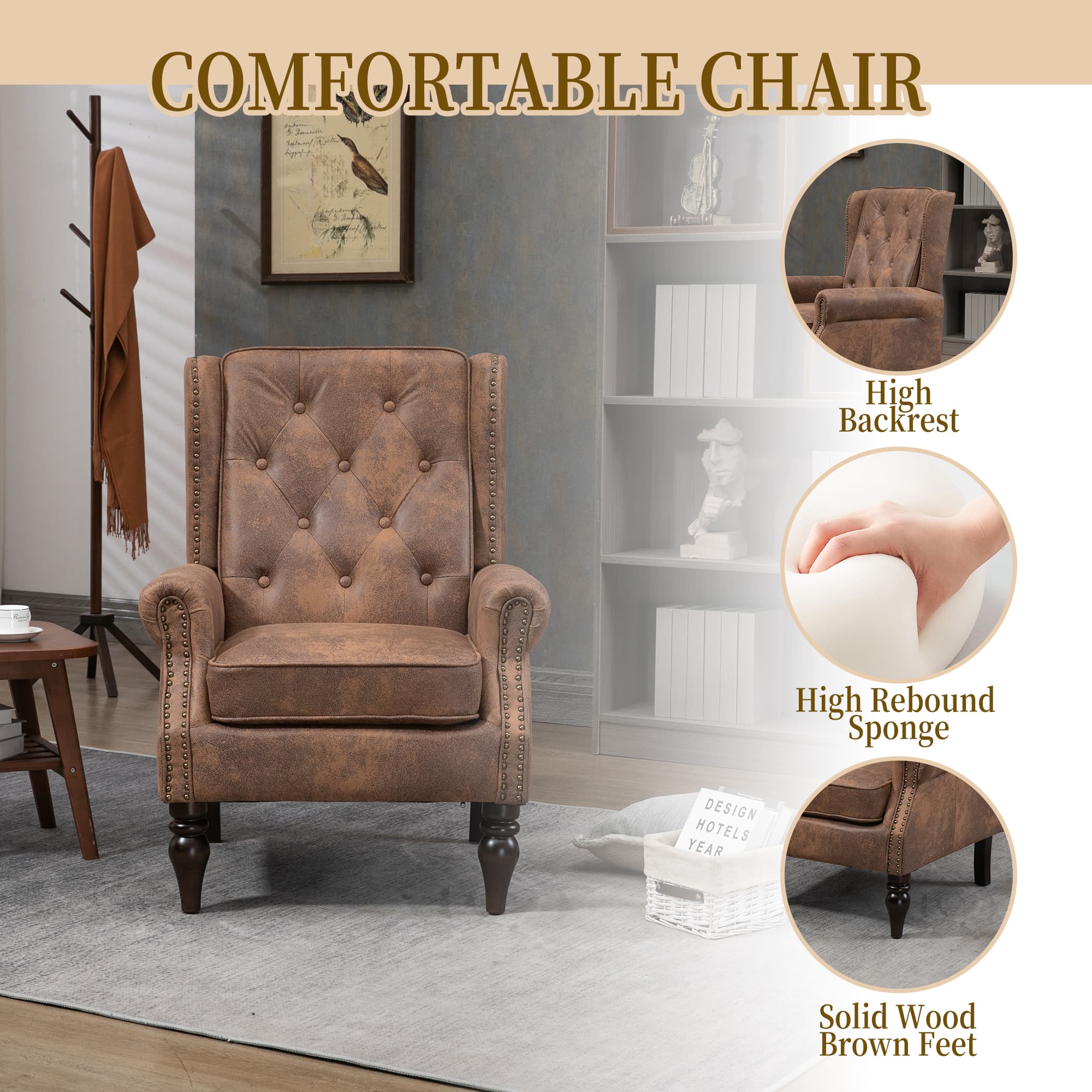Wood Frame Armchair, Modern Accent Chair Lounge Chair With Sturdy Wood Legs For Living Room Bedroom Coffee 5