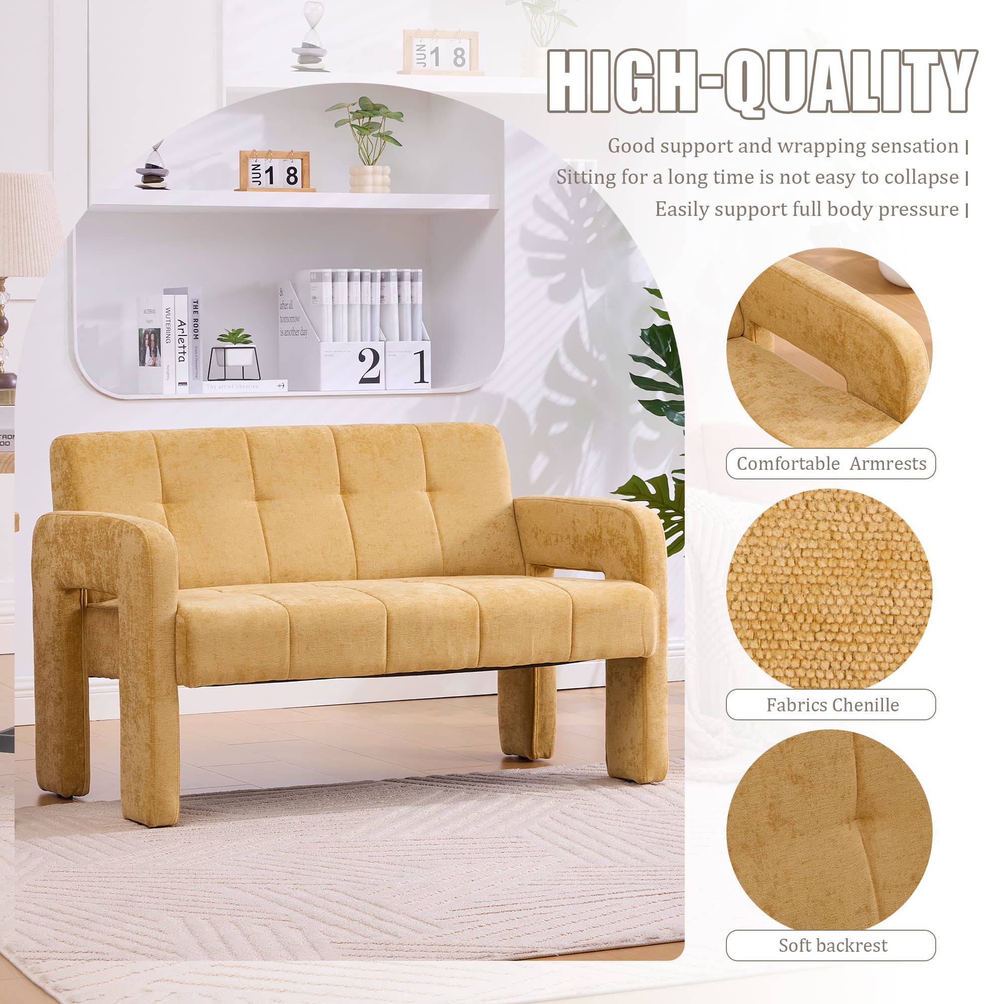 Nordic Modern Double Armchair Living Room & Bedroom Compact Upholstered Sofa Leisure Sofa Comfortable Seating With Dual Armrests Can Be Paired With A Single Chair