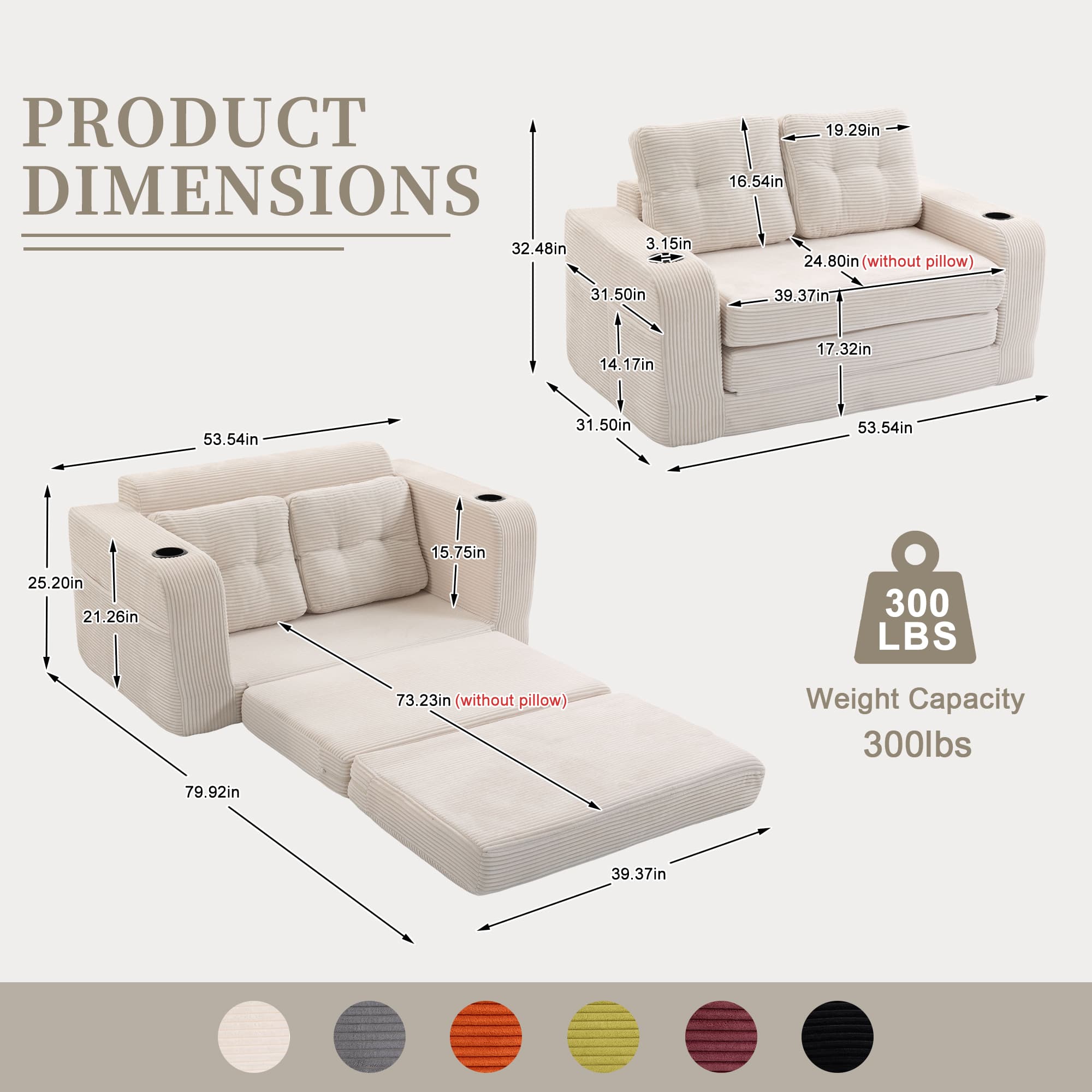 Convertible Sofa Bed,Expandable Double Sofa Bed, 2 In 1 Convertible Sofa Bed, Fold Out Floor Couch With Pillows For Living Room Bedroom Lounge