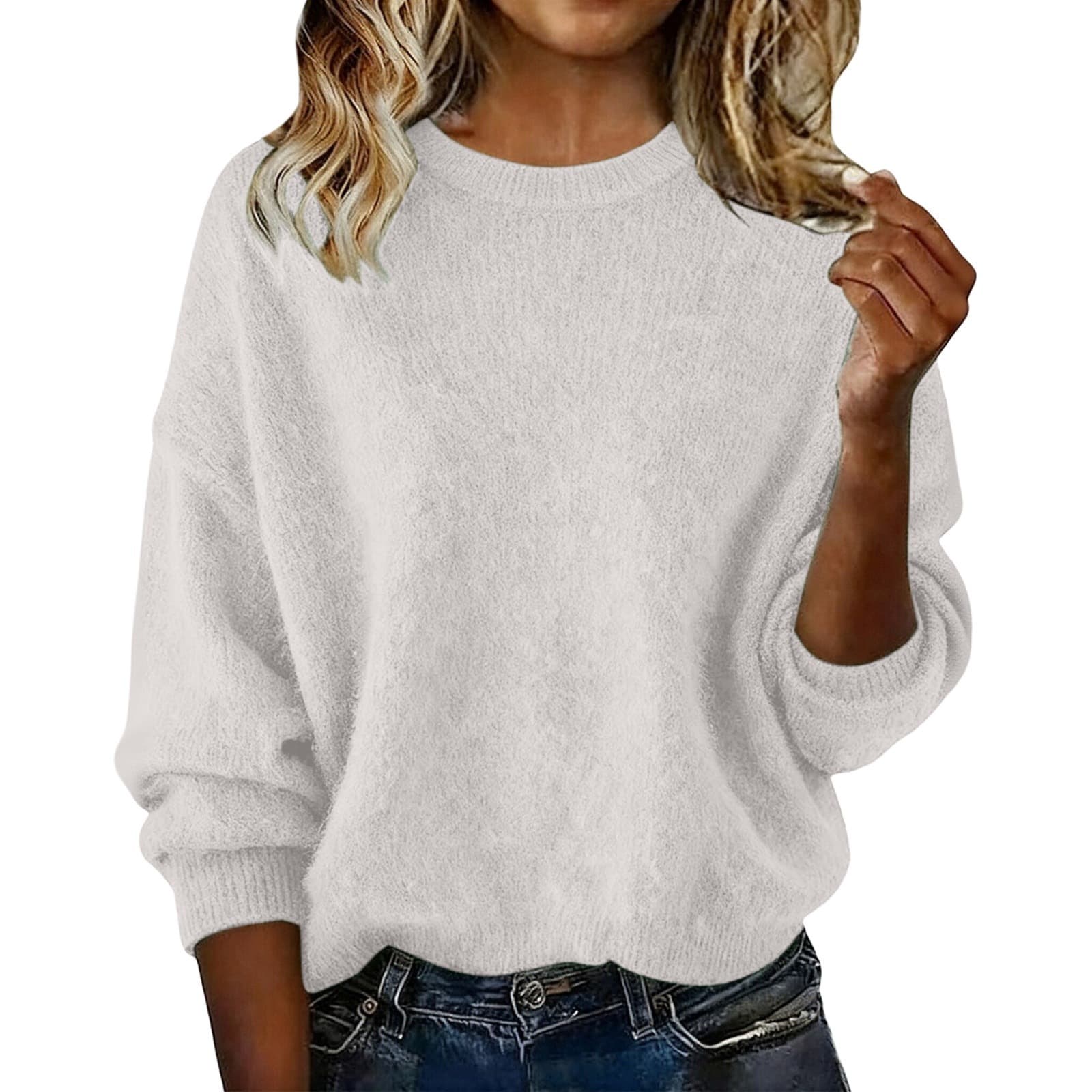 Women's New Arrival Solid Color Crew Neck Sweater, Fashion Loose Casual Knitwear For Autumn 14