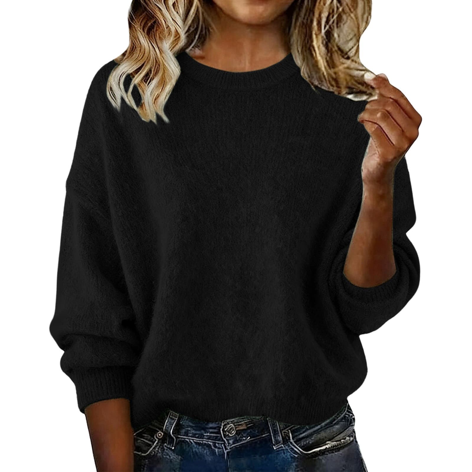 Women's New Arrival Solid Color Crew Neck Sweater, Fashion Loose Casual Knitwear For Autumn 5