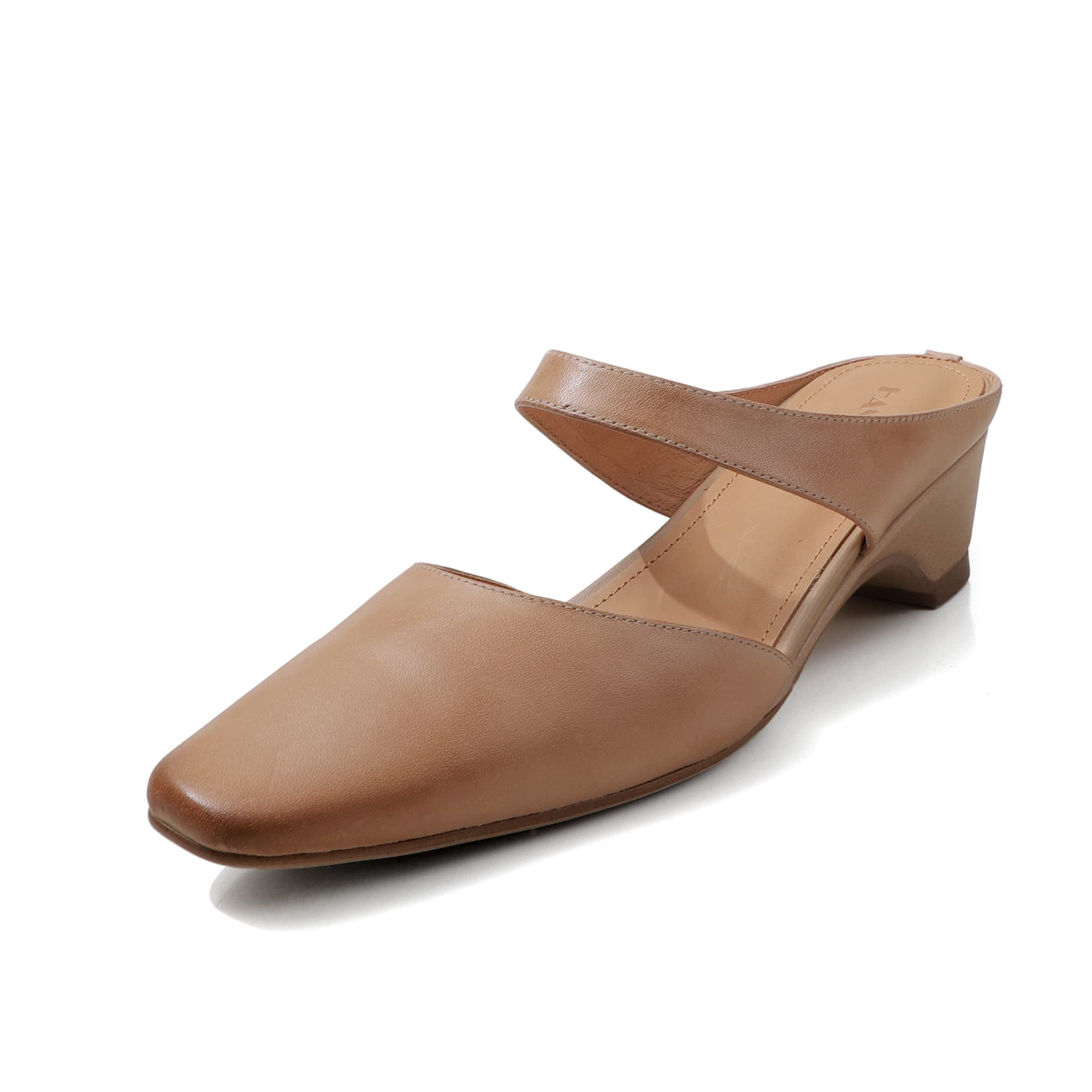 Women's Handmade Washed Leather Mary Jane Mules, Square Toe Mid Heel Slip-On Slides With Pigskin Lining 3