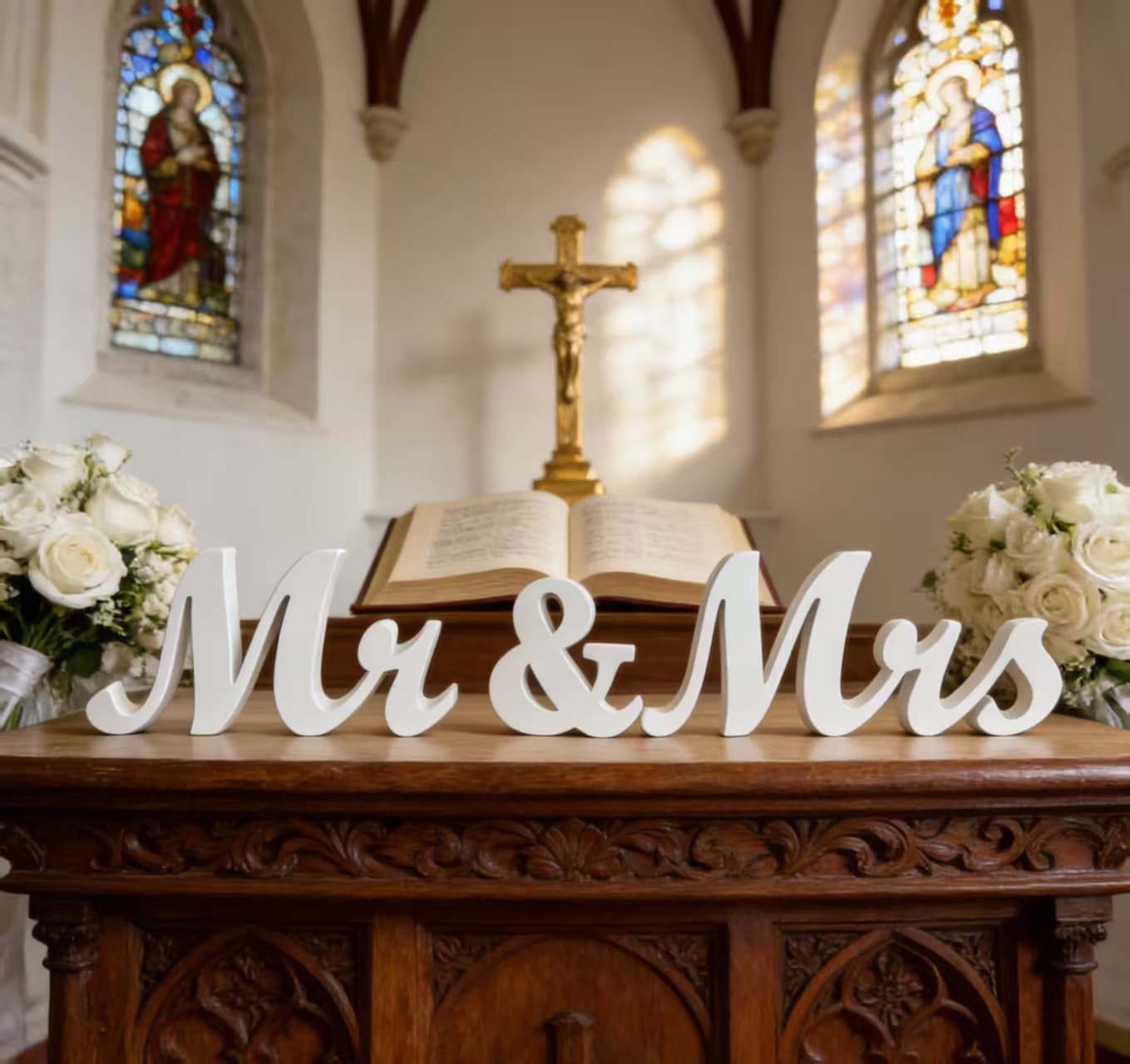 White Wooden Mr & Mrs Sign Wedding Table Decor, Church Ceremony Photo Prop, Newlywed Home Ornament 7