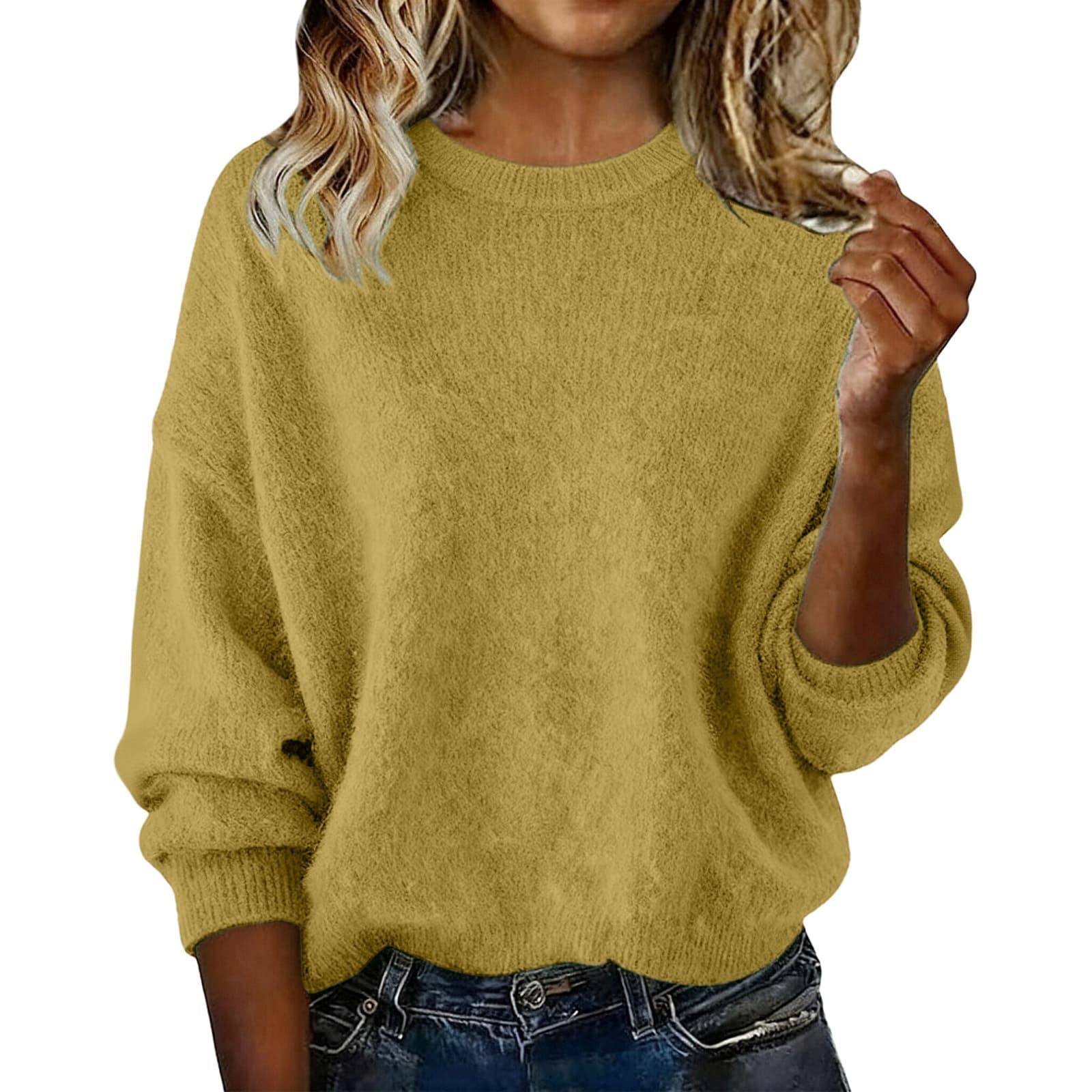 Women's New Arrival Solid Color Crew Neck Sweater, Fashion Loose Casual Knitwear For Autumn 15
