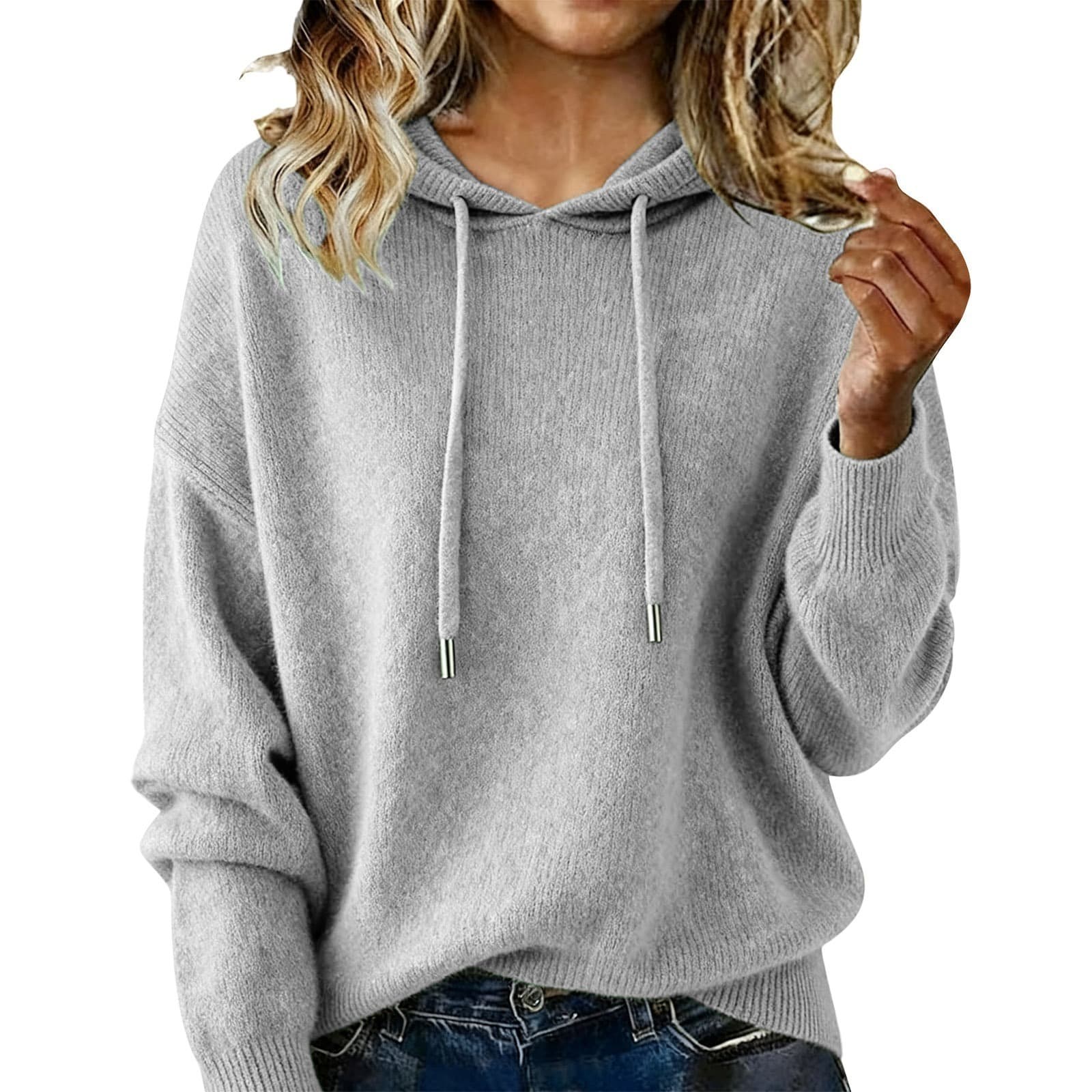 New Arrival Women's Solid Color Hooded Pullover Sweater, Casual Outerwear For Autumn & Winter 6