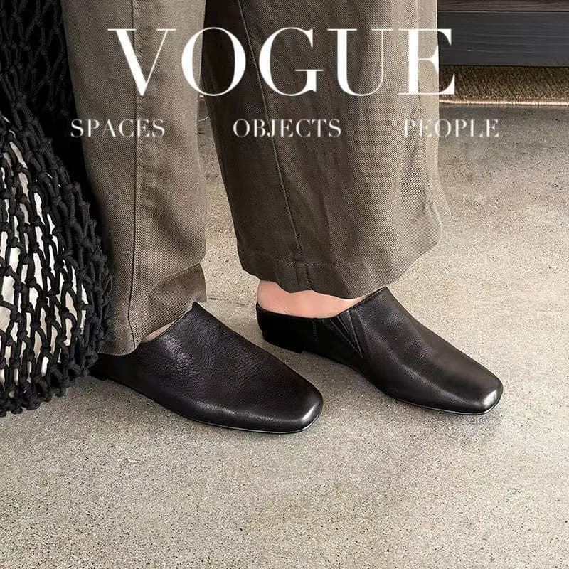 Women's Handmade Full-Grain Sheepskin Closed-Toe Mules, Square Toe Slip-On Flat Slides 3