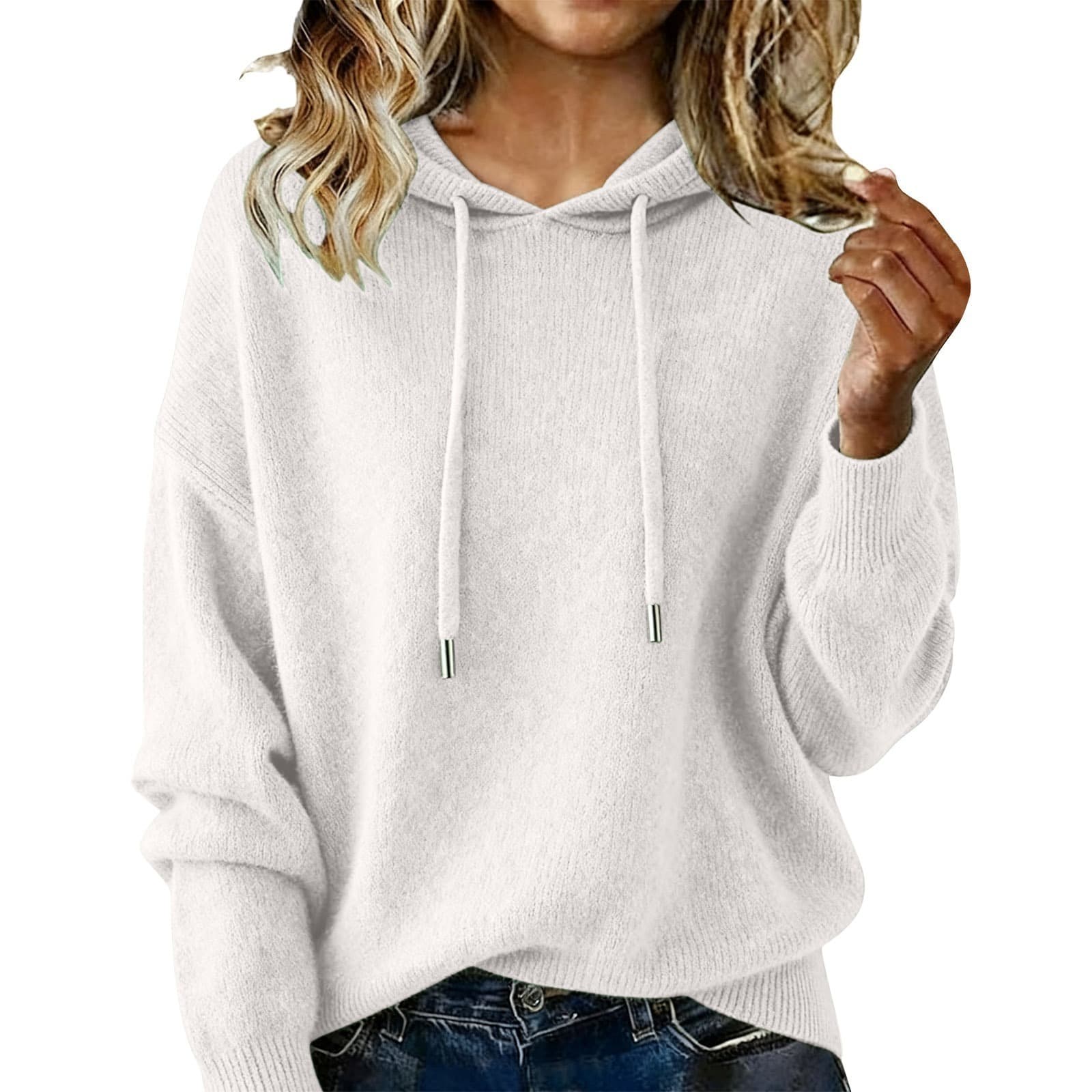 New Arrival Women's Solid Color Hooded Pullover Sweater, Casual Outerwear For Autumn & Winter 8