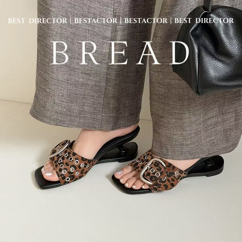 Women's Handcrafted Horsehair Buckle Slide Sandals, Square Toe Sculptural Heel Mules With Pigskin Lining & Sheepskin Insole 8